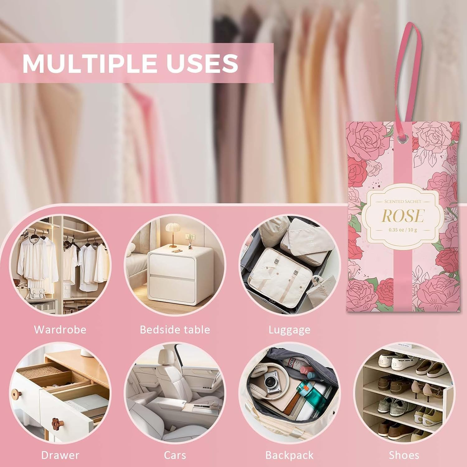 LA BELLEF&Eacute;E Scented Sachet,14-Packs Rose Fragrance Packets Perfume Envelopes Sachets, Idea Home, Wardrobe, Drawer, Car, Closets image number 1