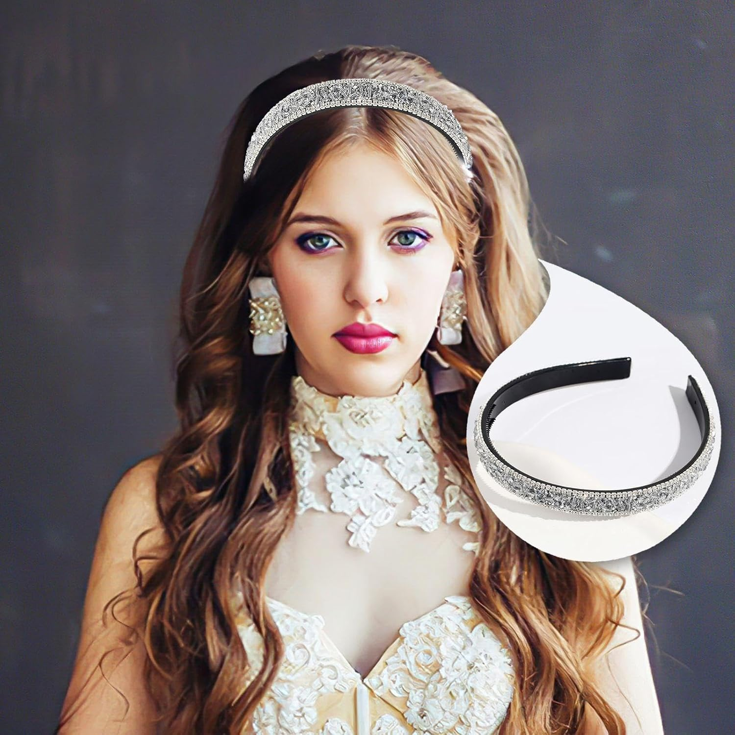 2 Pieces Rhinestone Headbands, Shiny Headbands, Elee Women'S Headbands, Hairstyle Decoration Headbands, Non-Slip Headbands (Silver, Black) image number 4