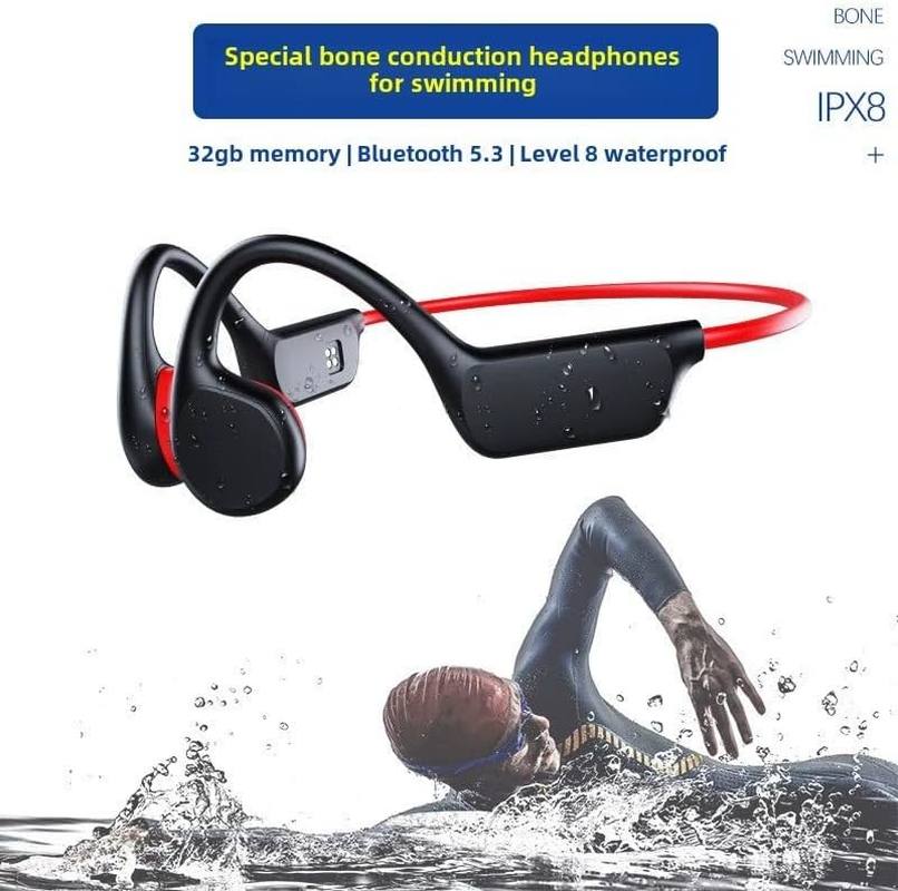 Bone Conduction Swimming Headphones,Ipx8 Sports Earphones,With MP3 Mode 32GB Memory up to 8 Hours Playtime Bluetooth 5.4 Ear Buds Secure Fit for Running and Fitness
