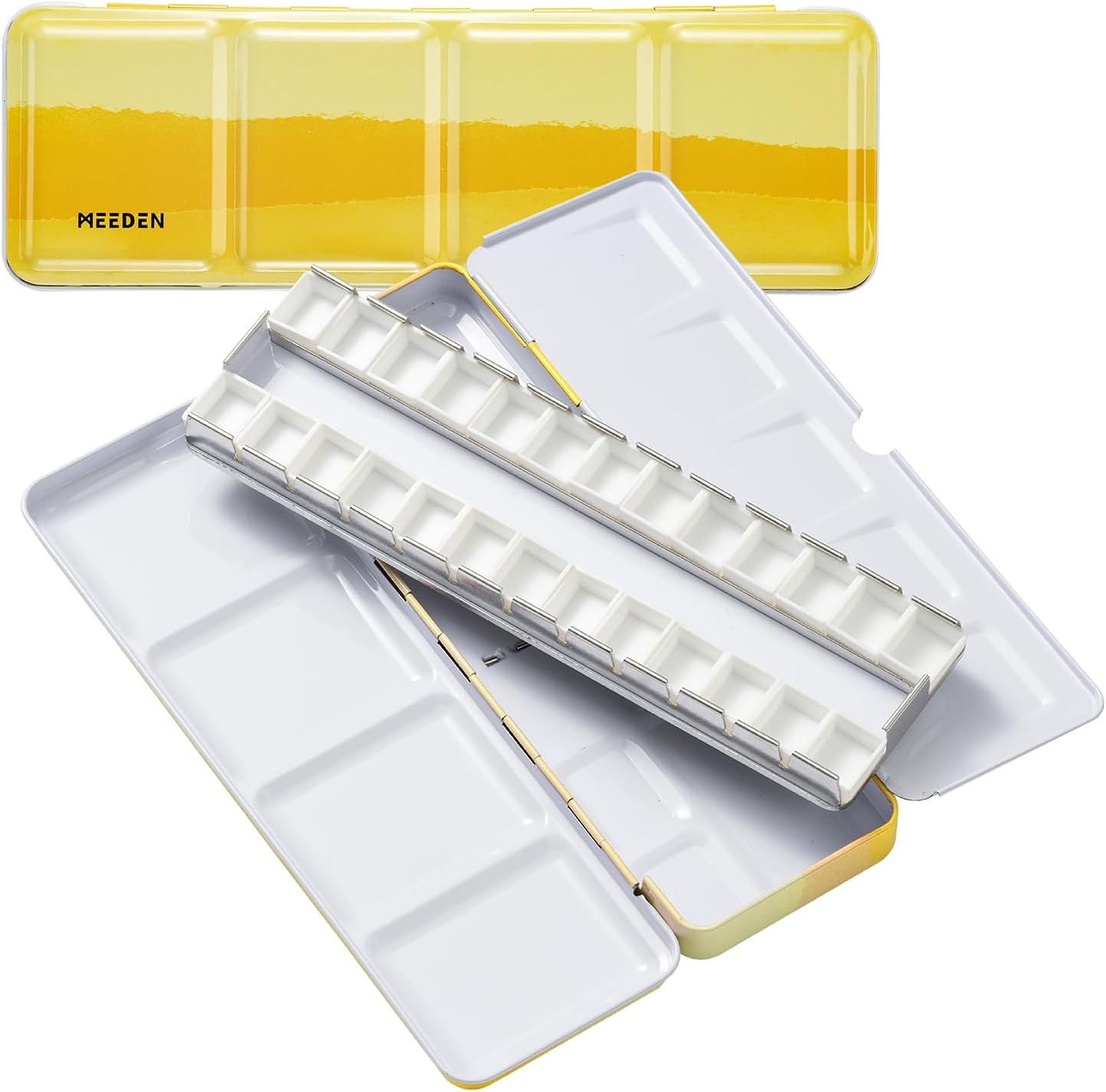 MEEDEN Empty Watercolor Paint Palette: Travel Water Color Palette Tin with 12 Half Pans - Portable Metal Palette Tin Box for Artist Student Adults (Yellow)