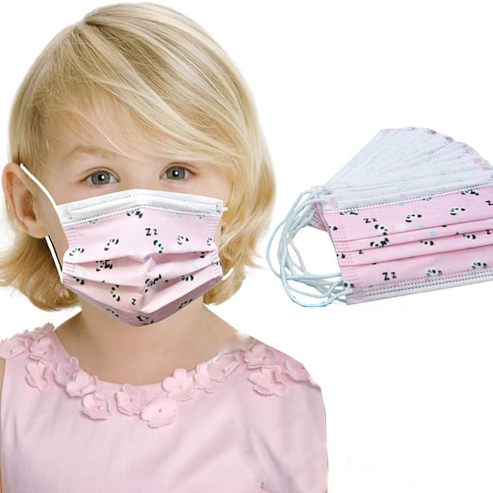 Kids Disposable Face Masks, 50 Pack, 3-Ply Pink Panda Design, Soft Earloops, Children'S Size