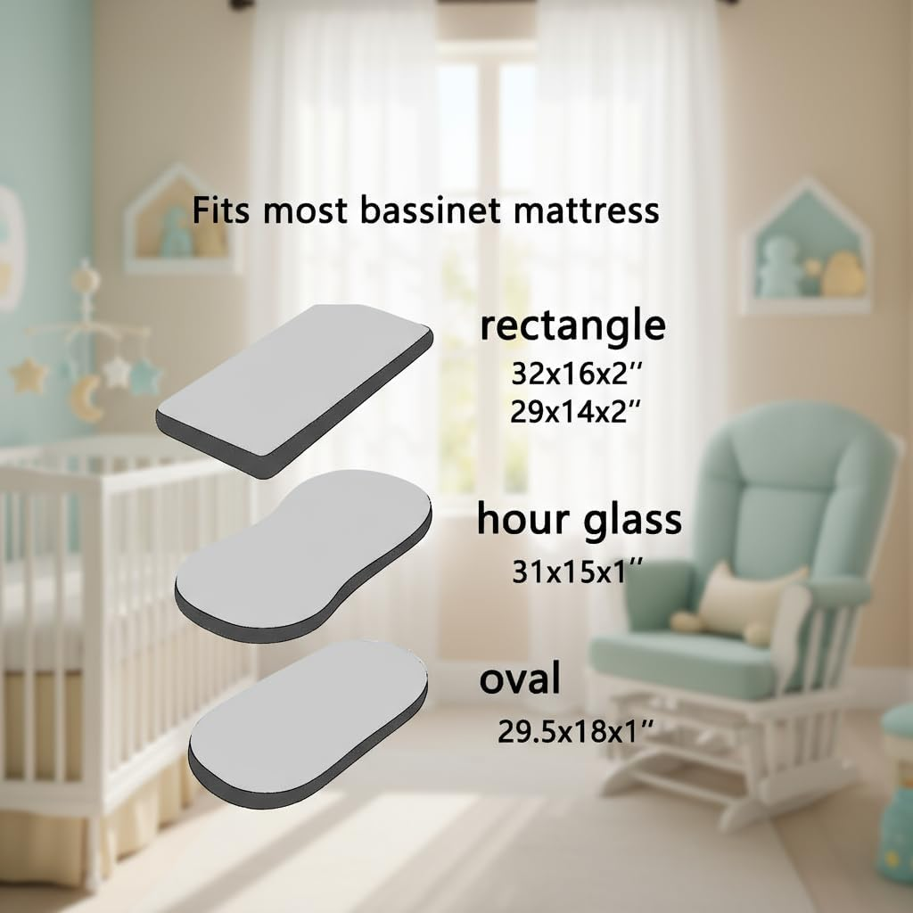 Satin Bassinet Fitted Sheet Set, Ultra Soft Fabric for Standard & Oval Bassinets, 2-Pack Machine Washable Crib Sheet Alternative, Pink & White - SZTTY