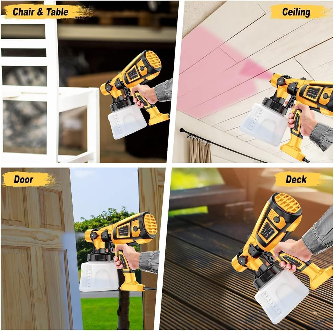Paint Sprayer Tool, 850W High Power Electric Spray Paint Gun, Adjustable Spray Width Knob, 1400ML Container, 4 Nozzles and 3 Patterns, Easy to Clean for Furniture Cabinets House Painting Gold (Yellow) image number 1