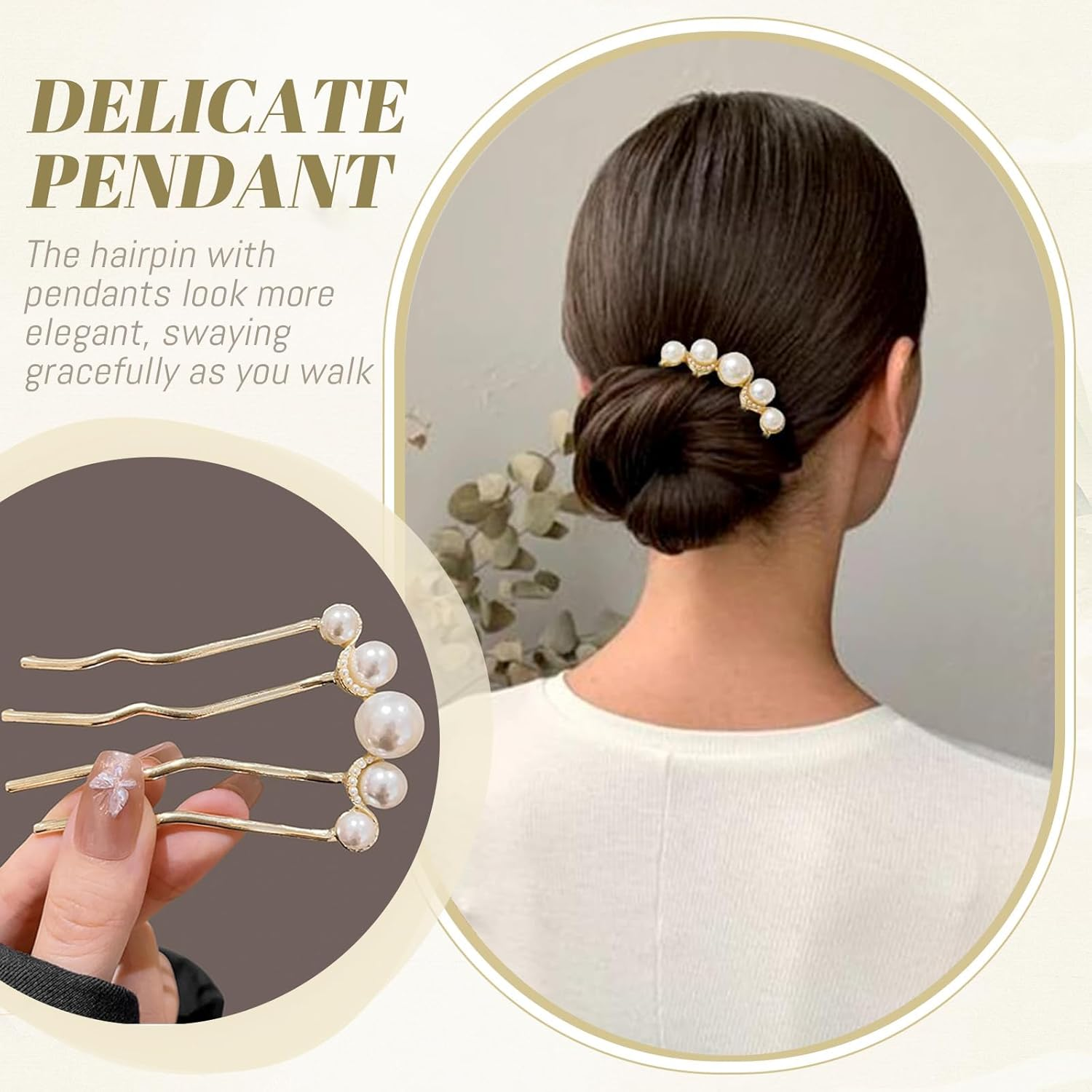 Kinretixia Pack of 2 Pearl Hair Pins in U Shape, Side Comb for Bridal Hair, Metal Hairpin, Vintage Hair Fork Clips for Women, Ideal for Weddings and Parties