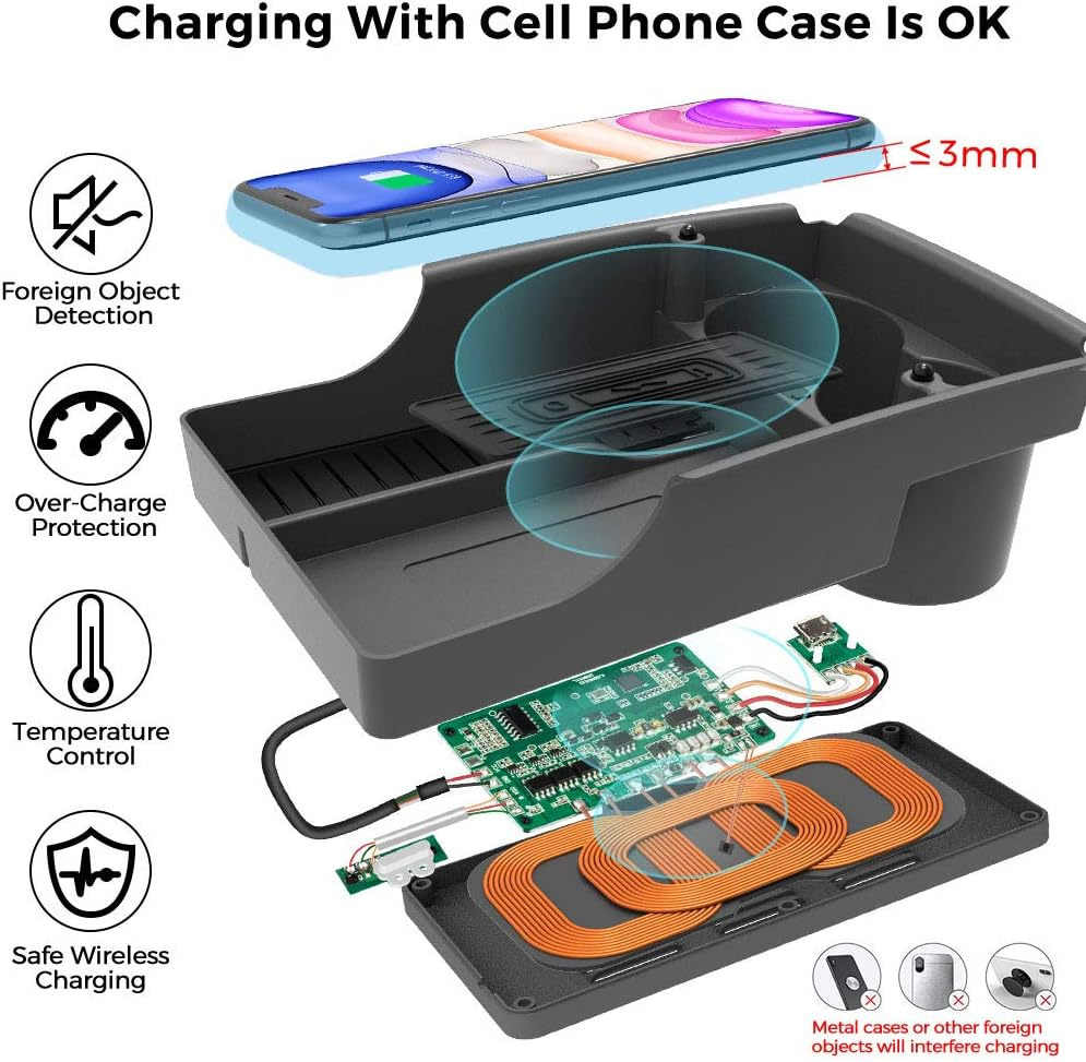 Creekt Wireless Charger for Model S X 2016-2019 |Qi-Certified Car Phone Charging Pad |Custom Fit Interior Center Console Accessory |Oem-Style for Model S for Model X 2016 2017 2018 2019 image number 5