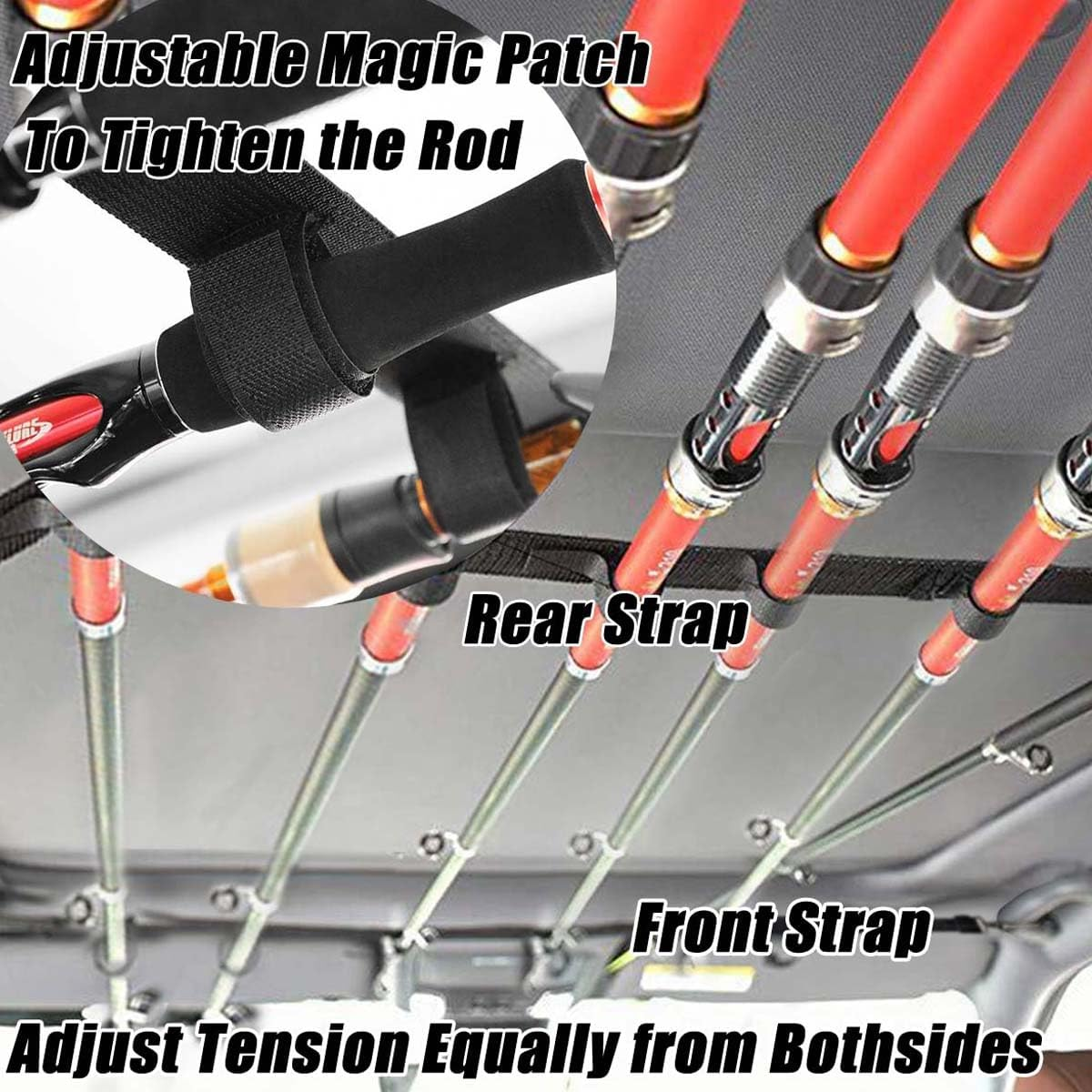 5 Rod Capacity Nylon Car Fishing Rod Carrier Heavy Duty Adjustable Fishing Pole Strap for Trucks Suvs Vans image number 3