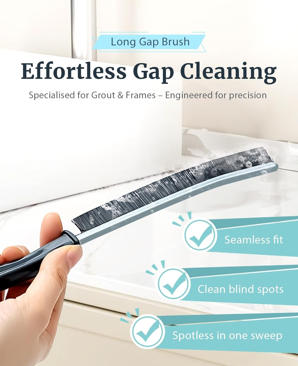 BRARIOS Crevice Cleaning Brush with 15&deg; Angle & Ergonomic Handle Hard Bristles for Stubborn Stains Multi-Surface Scrubber for Bathroom Kitchen Windows (2P) image number 4