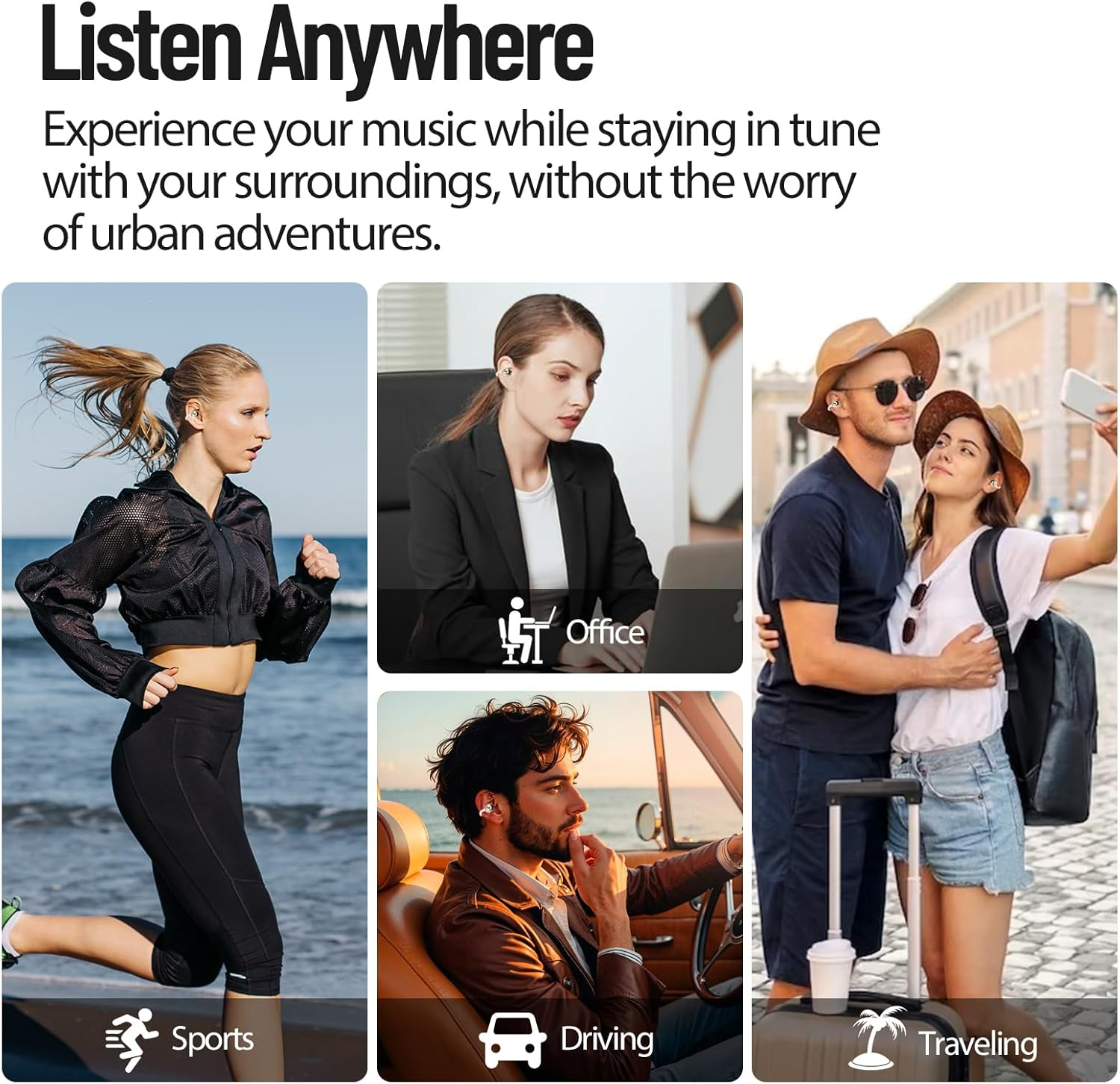 PTHTECHUS Open Ear Headphones, Bluetooth 5.4 with ENC Audio Wireless Earbuds, 40H Playback, Noise Cancelling Calls, Lightweight Comfort Stable Fit Wireless Open Earphones for Sports Working (White) - Black image number 5