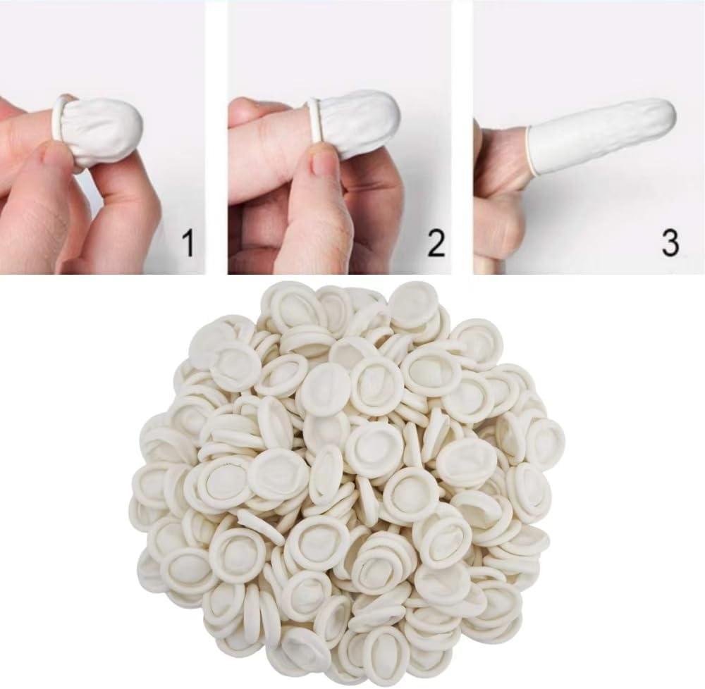 300 PCS Finger Cots,Klhcduo Medium Finger Protectors Latex Anti-Static Finger Covers,Finger Tip Protect Keeping Dressing Dry and Clean Disposable Finger Gloves,For Electronic Repair, Handmade Apply image number 2