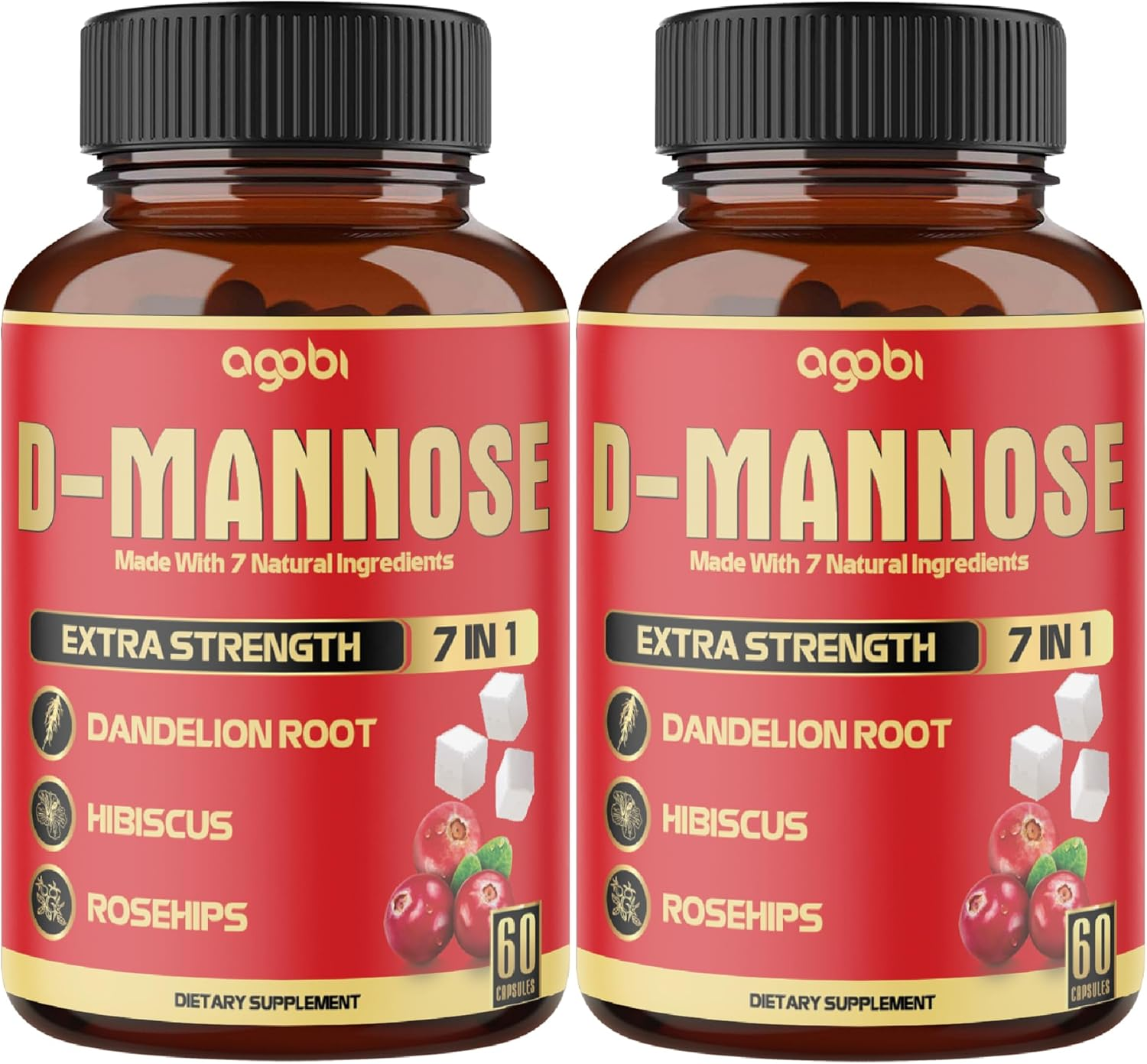 2 Packs 60 Counts 4 Months - D-Mannose Extract Capsules - Urinary Tract Health & Wellness Support - 7In1 with Cranberry, Dandelion, Hibiscus & More image number 1