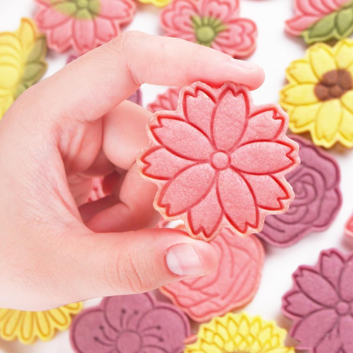 8PCS Flower Cookie Cutters with Plunger Stamps Set, Tulip Rose Daisy Cookie Plunger Stamps DIY Press Molds Birthday Party Baking Supplies Clay Biscuit Molds image number 3