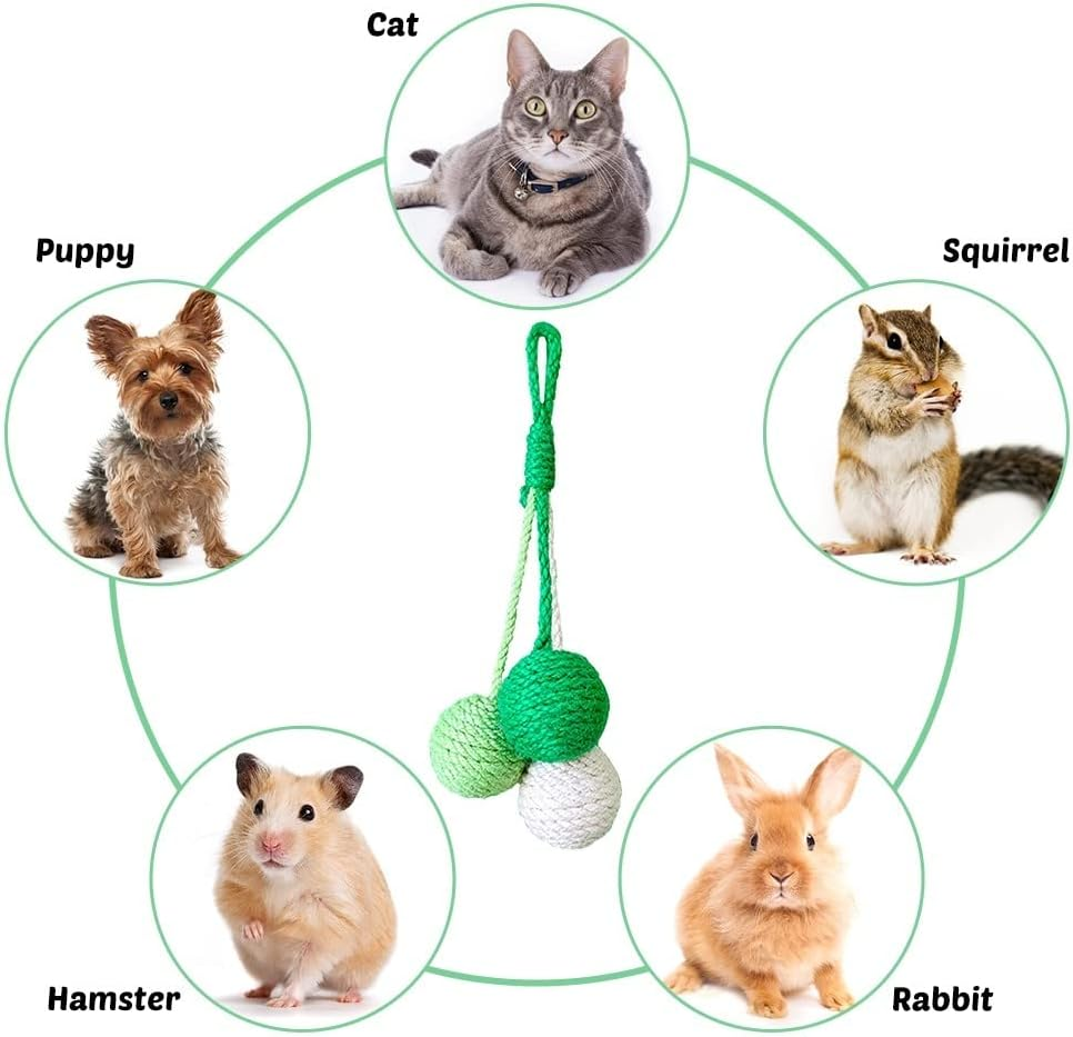 Mioyoow Cat Hanging Toy, Healthy Safe Sisal Teaser Ball Hanging Interactive Cat Exercise Toy with Sound for Kittens Puppies Small Rabbits Squirrel Hamster image number 1