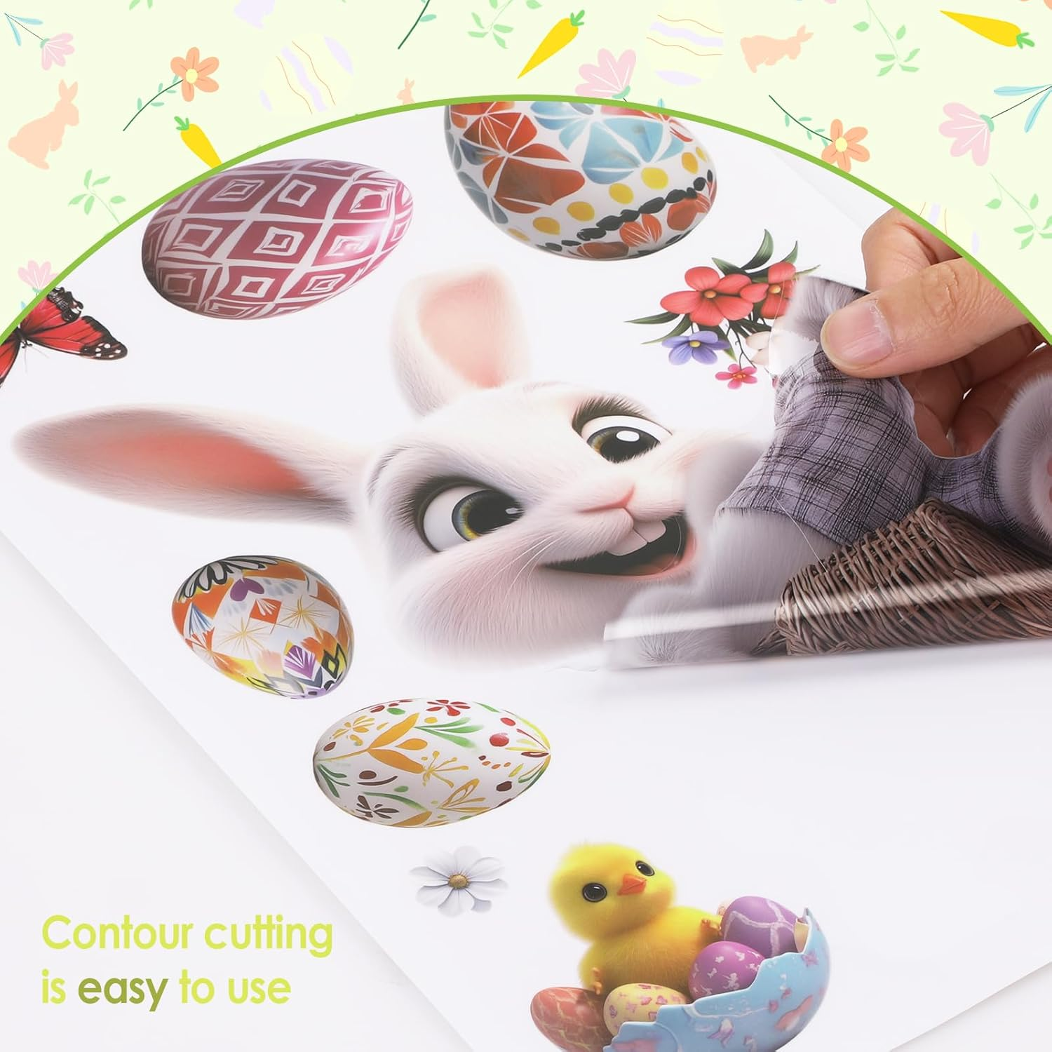 KIKISML Easter Window Clings Stickers 106Pcs, Various Cute Bunny Colorful Easter Eggs Flower Butterfly Window Stickers Decor, 9 Sheets Static Sticker for School Home Office Party Accessory Supplies image number 5