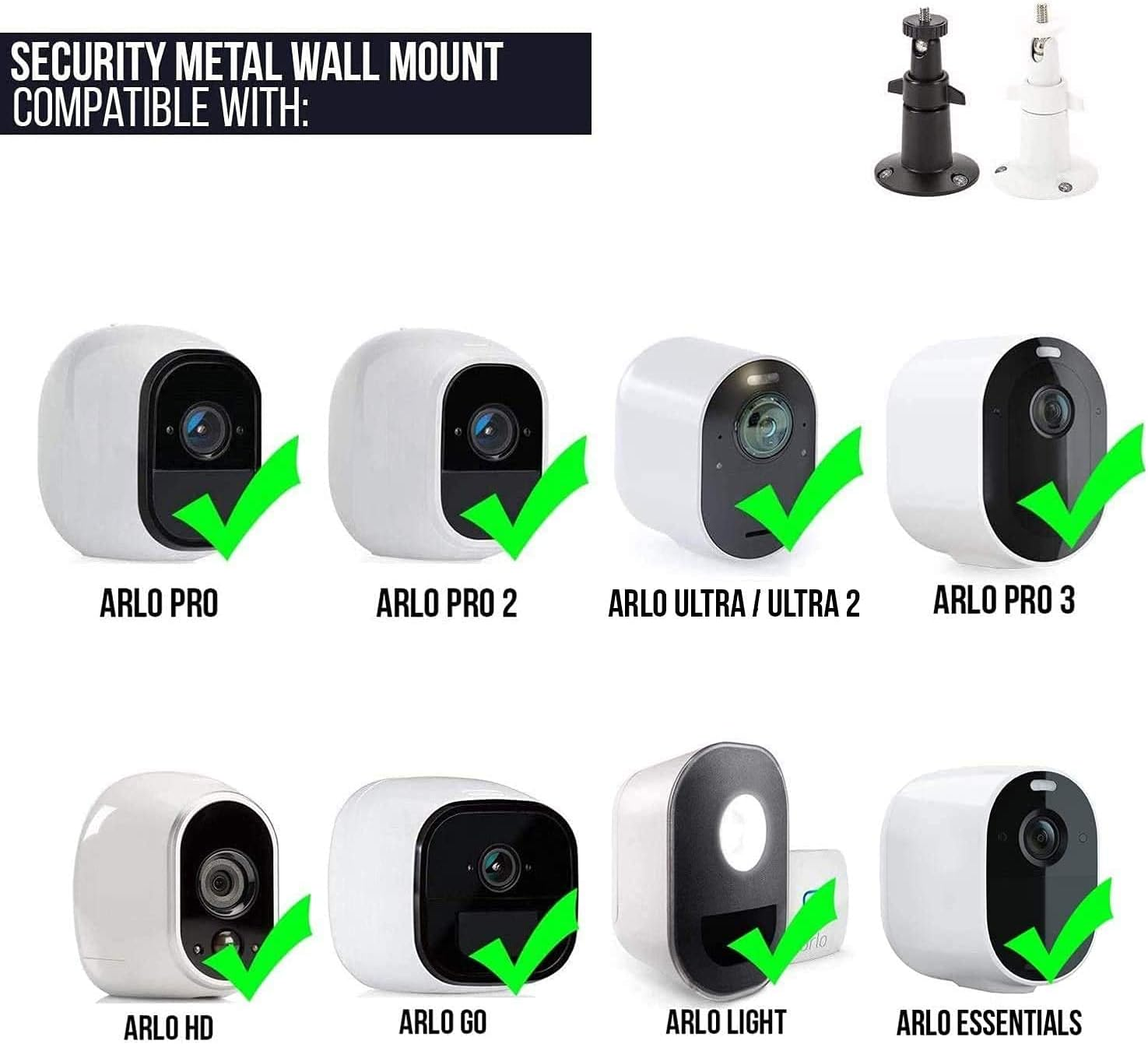 Adjustable Security Metal Wall Mount Compatible with Arlo Ultra, Pro, Pro 2 & Other Compatible Models (White)