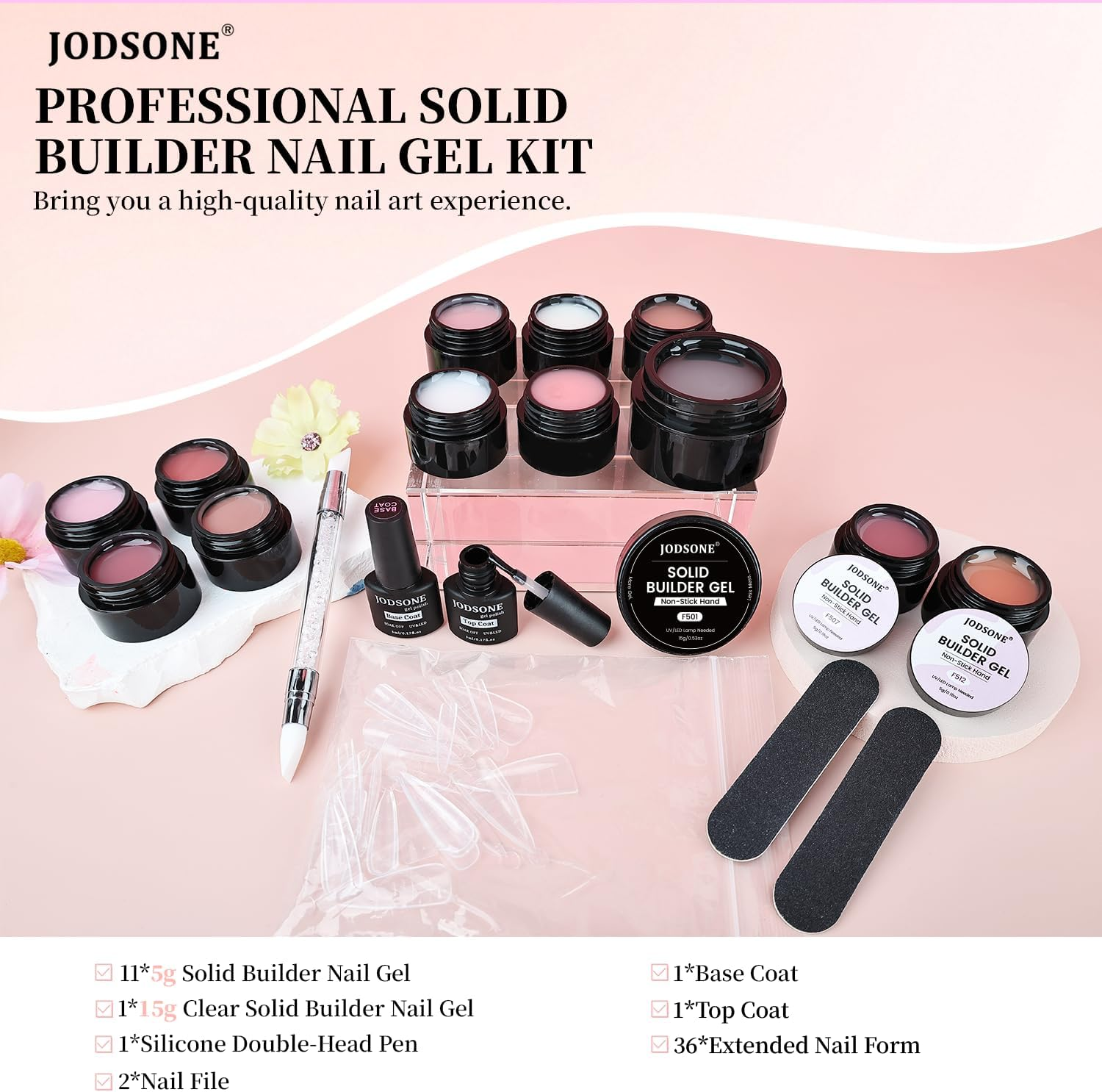 JODSONE Solid Builder Gel for Nails,12 Bottles of 5G 3D Nail Gel Hard Gel Non-Sticky Sculpting 3D Sculpting Non-Sticky Hand Carving U V/LED Extension with 36 PCS Lengthens Auxiliary Nails image number 6