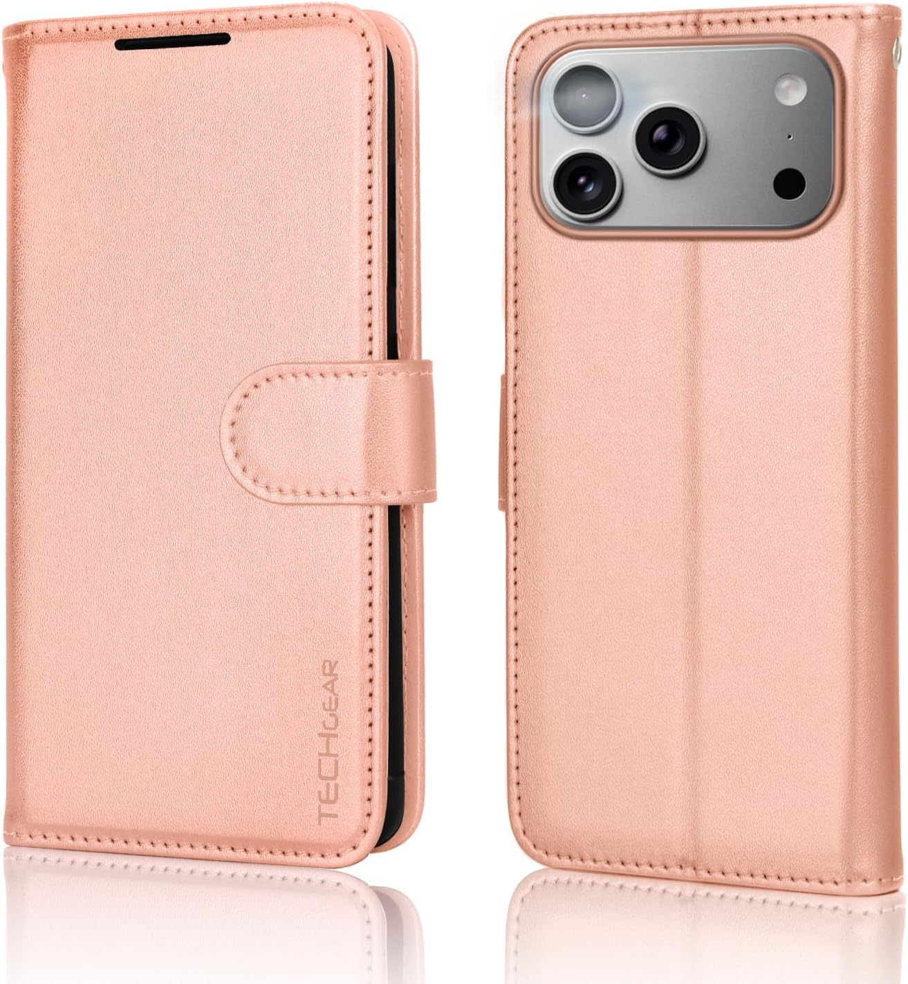 TECHGEAR Iphone 17 Pro Max Leather Wallet Case with RFID Blocking, Flip Cover with Card Holder, Kickstand, Wrist Strap, Magnetic Closure - Rose Gold PU Leather for Iphone 17 Pro Max 6.9" - Green image number 4