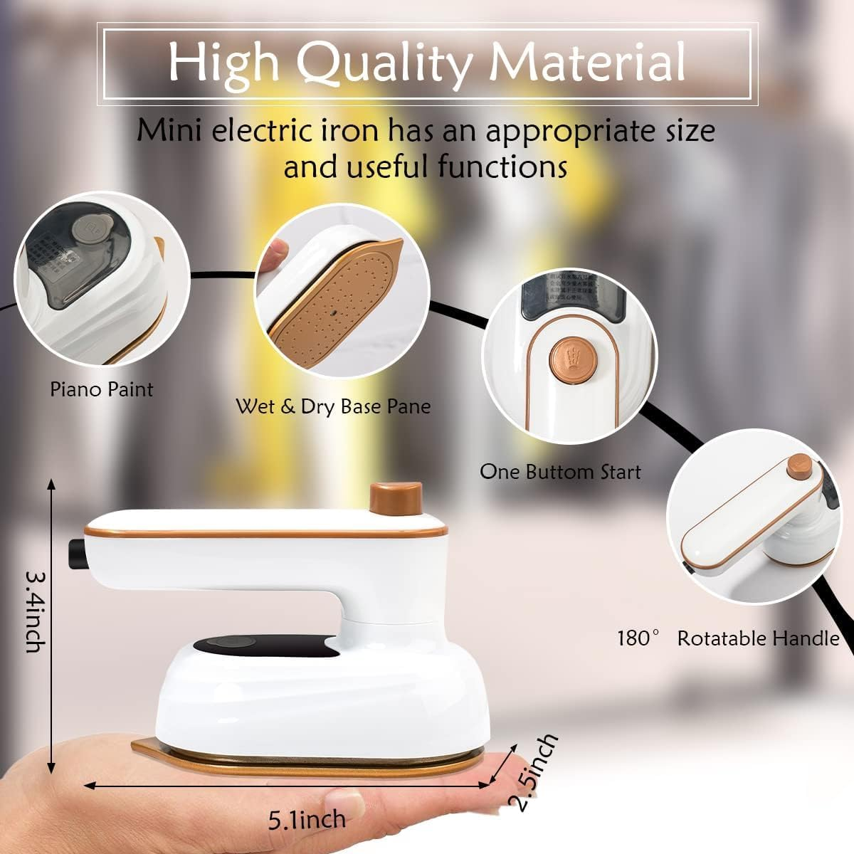 Portable Steam Iron - 2025 New Travel Mini Steam, Portable Micro Small Dry & Wet Ironing Machine, Mini Steamer for Clothes Travel Size, Foldable Handheld Iron and Steamer All in One (White)