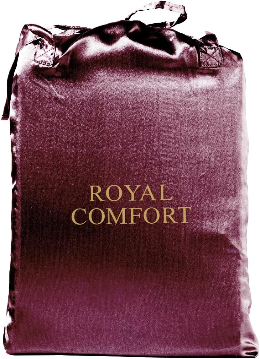 Royal Comfort Sheet Set Satin Polyester, Ultra Soft, Breathable, Silky Smooth, 1 X Fitted Sheet, 2 X Pillowcases(3 Pcs, Queen, Malaga Wine) image number 4