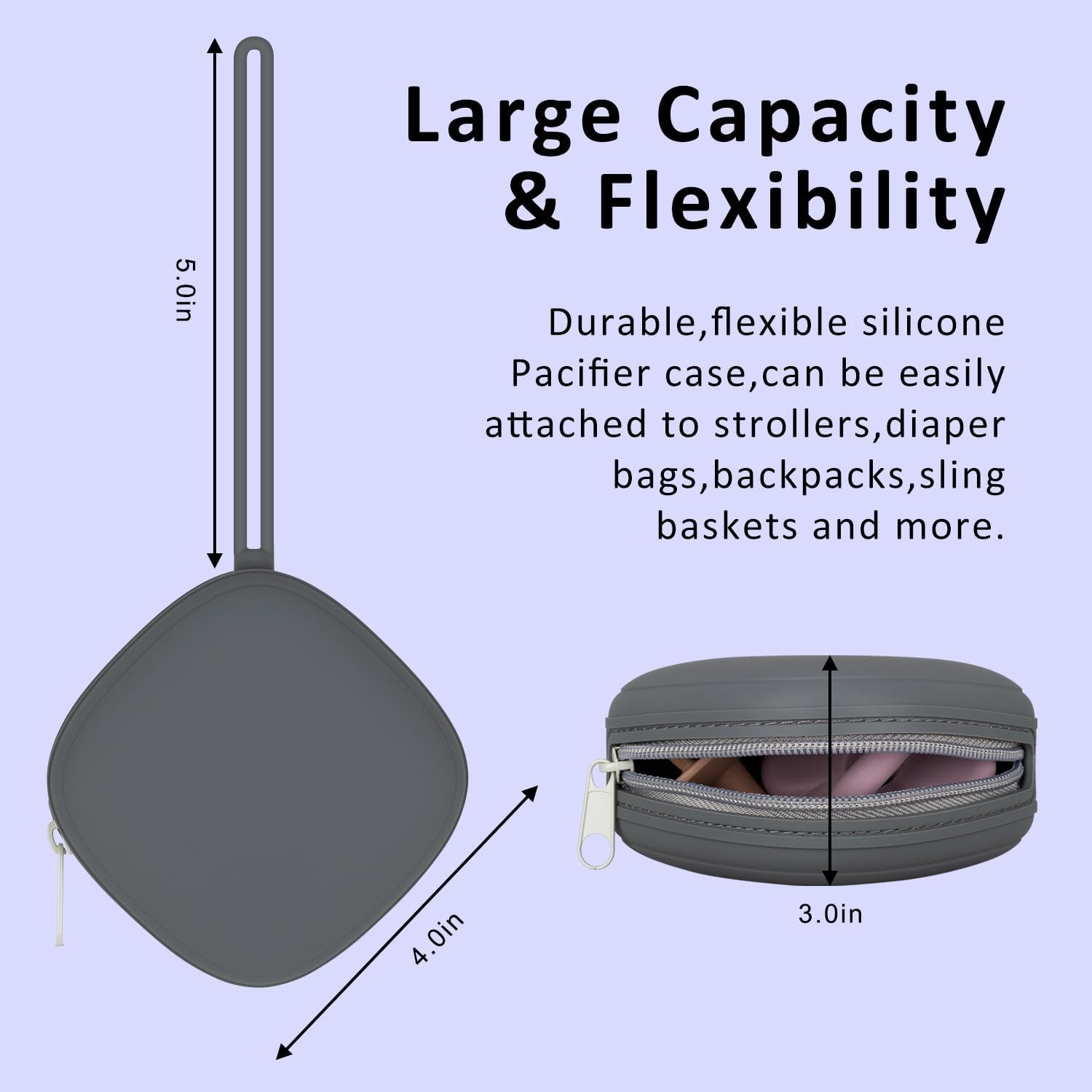 Swelive 2 Pack Silicone Pacifier Holder Case, Portable Pacifier Case for Diaper Bag, BPA Free Newborn Baby Pacifiers Silicone Pouch for Boys & Girls (Light Grey+Shifting Sand) image number 1