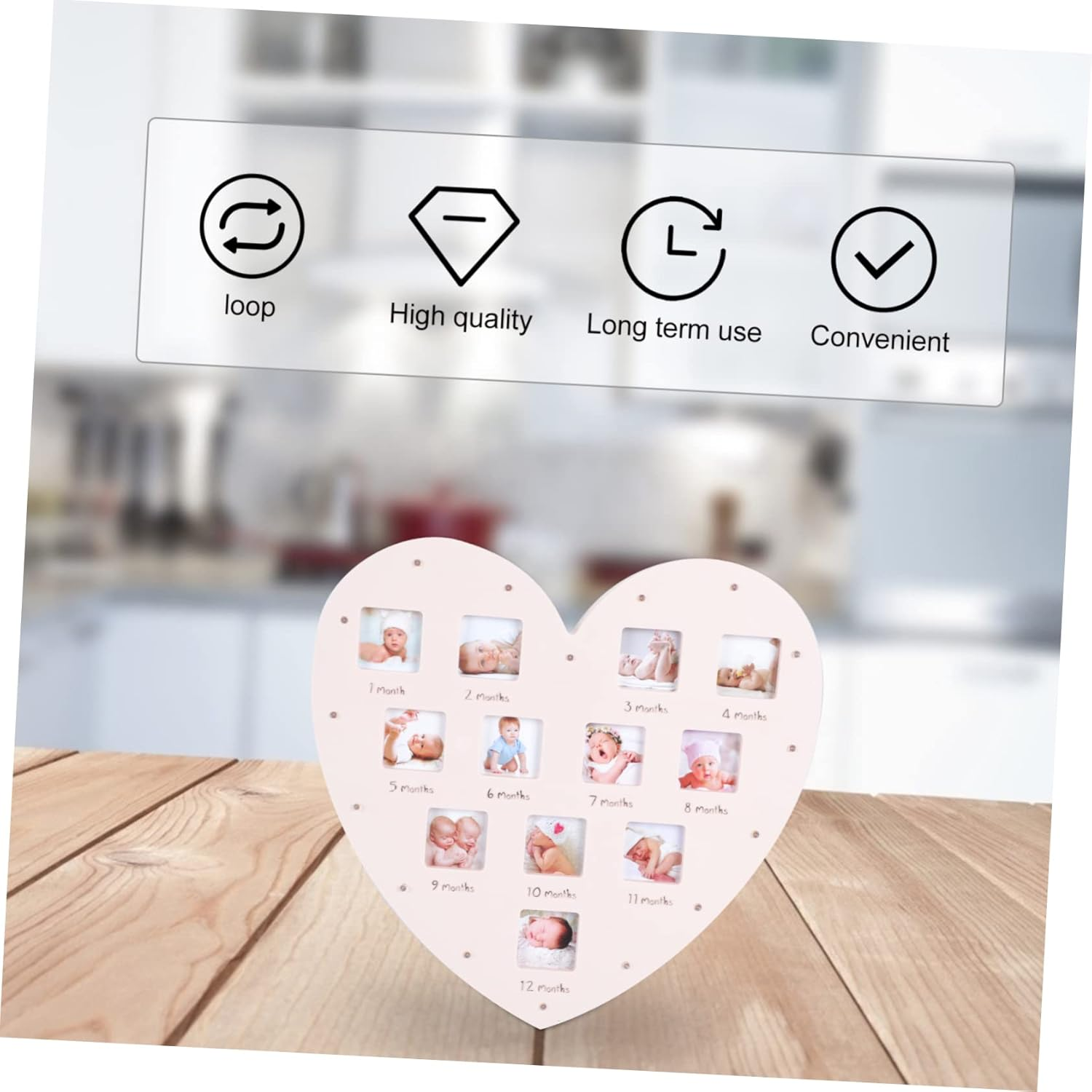 Heart Shape Photo Frame with Light Growth Photo Frame for First Year Month Desktop Ornament Newborn for Boys image number 3