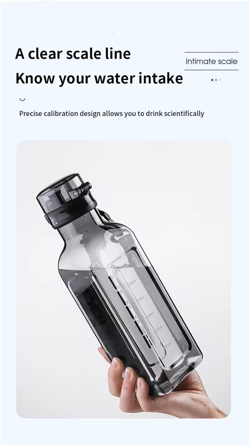 Leisure Trendy Plastic Water Bottle Outdoor Sports Student Rope Carrying Portable Large Capacity Simple Water Cup-Dark Gray image number 4