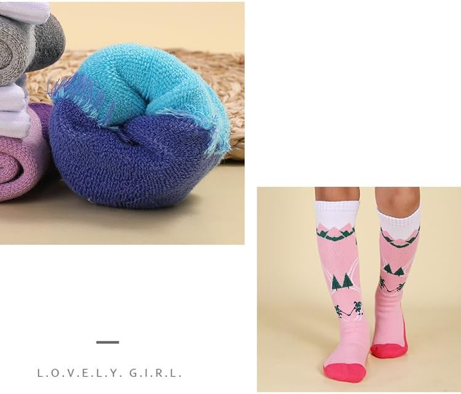 Kids Ski Socks Winter Warm Thick Sock Knee High Thermal Boot Socks for Hiking Snowboarding Mountain 7-12Yers(2 Pairs)