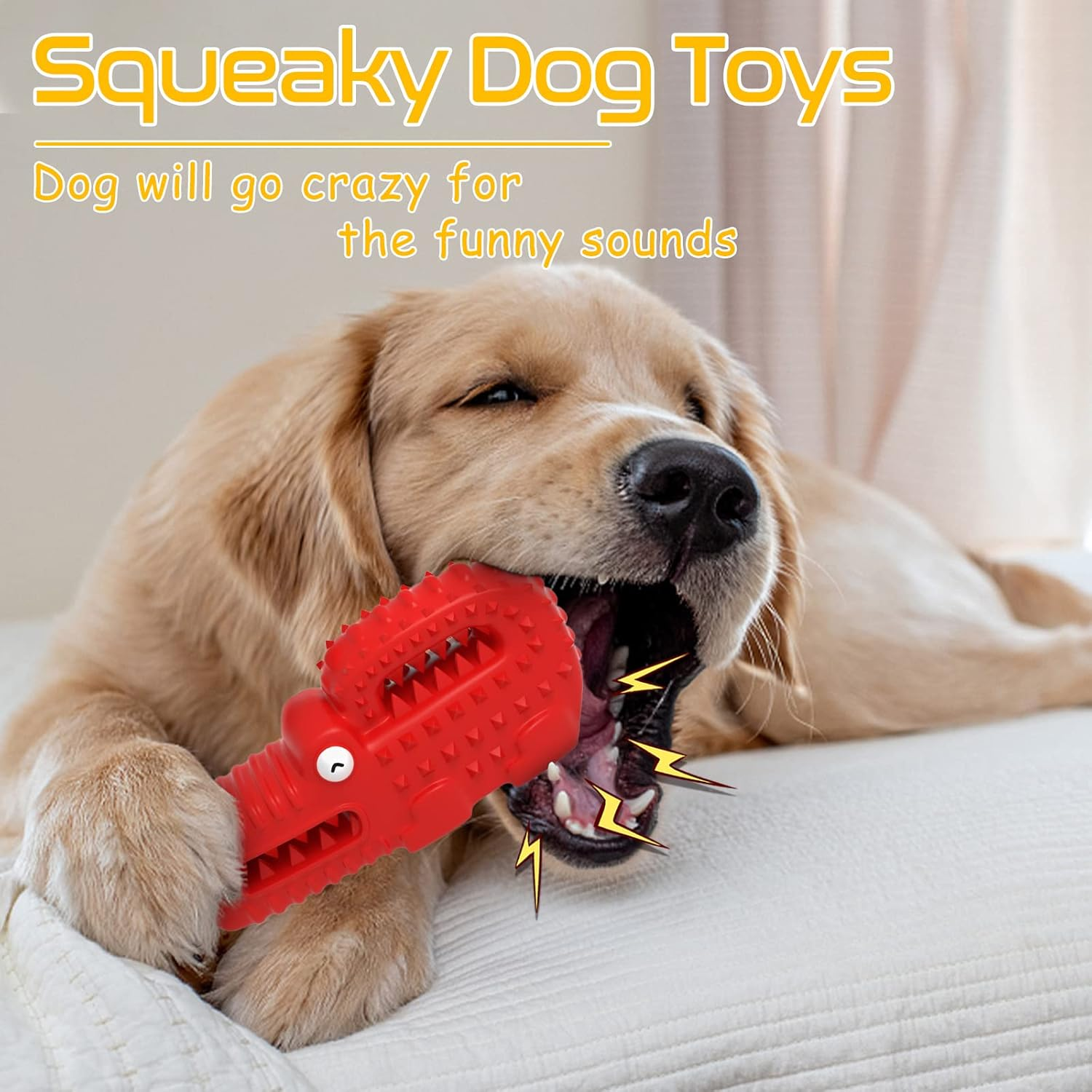Squeaky Dog Toys for Aggressive Chewers, Tough Indestructible Chew Toys for Large Medium Breed Dog with Non-Toxic Natural Rubber (Red Crocodile) image number 5