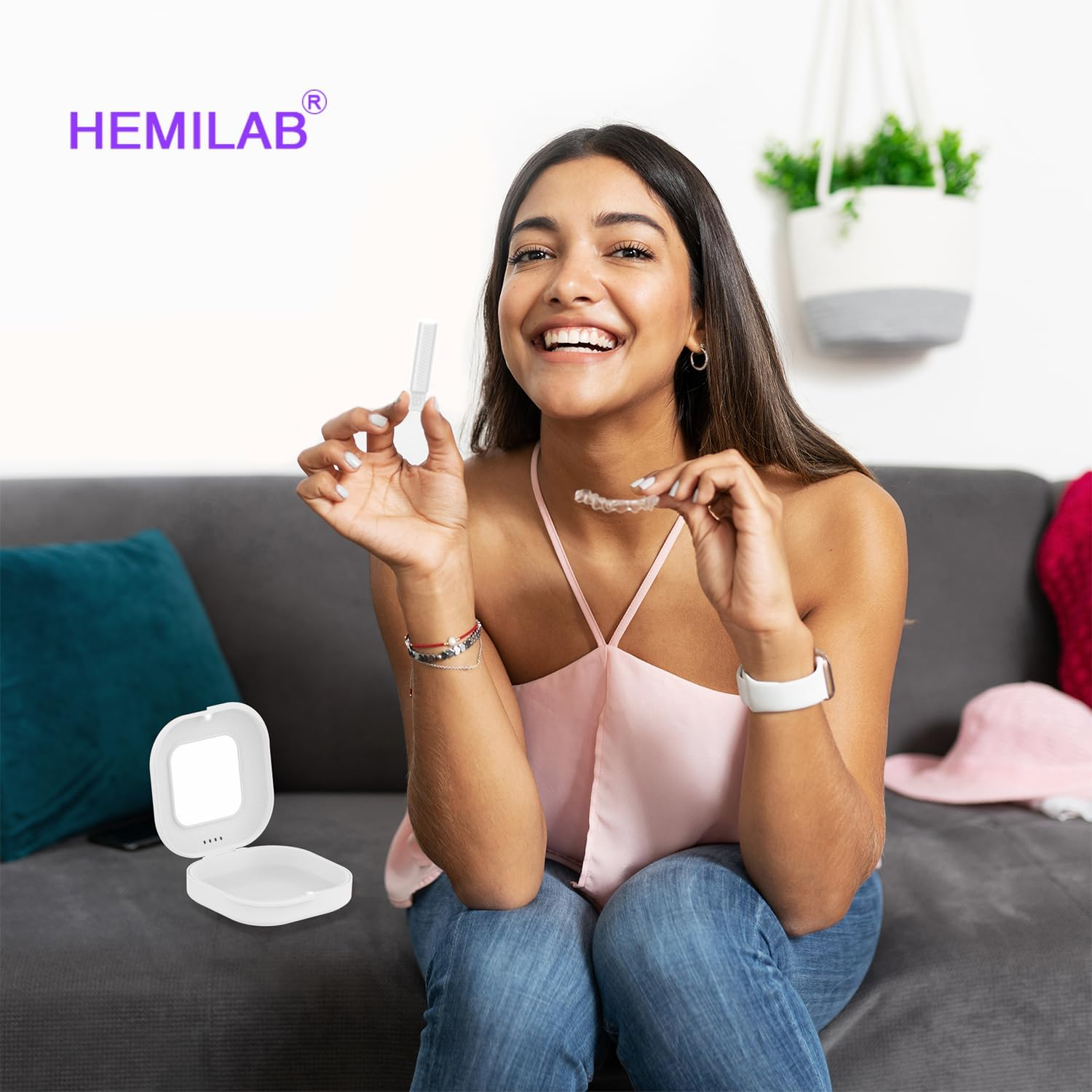 Retainer Case with Mirror, Slim Aligner Case with Vent Holes, Compatible with Invisalign, Mouth Guard Case, Cute Retainer Case with Retainer Removal Tool, Chewies and Brush, White image number 1