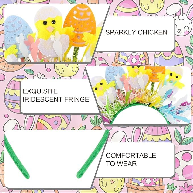 Easter Headband, Easter Chick Headbands Cute Hen&rsquo;S Egg Boppers Felt Hairbands Eastercostume Photo Booth Props Colorful Easterparty Decorations Favors for Women image number 1