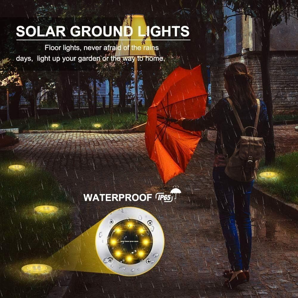 FIME. 12 Pack Solar Ground Lights with 8 LED - Upgraded Solar Garden Lights Outdoor Warterproof - Landscape Lighting for Yard, Driveway, Deck, Patio, Pathway, Walkway (12 Pack - White Light) - 24 Pack - White Light image number 7