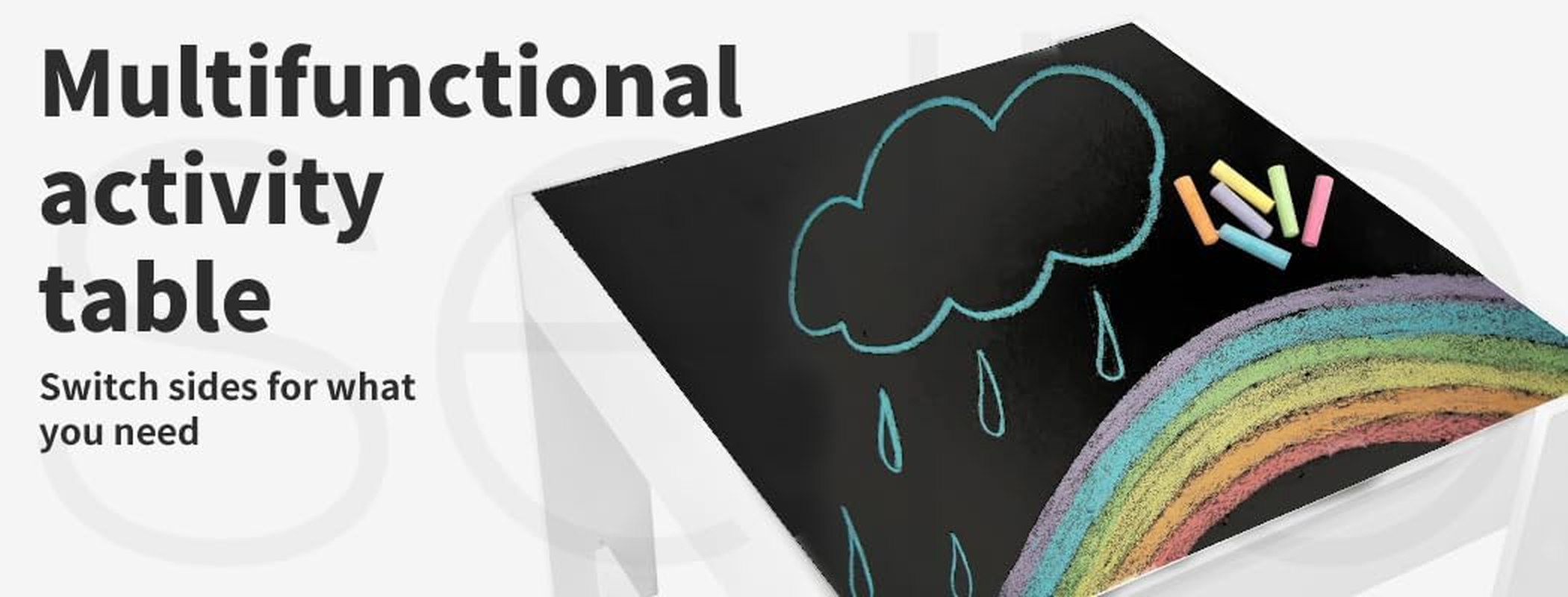 Bopeep Kids Table and Chair Set Storage Box Toys Play Activity Desk Wooden Study Toddler Double-Sided Chalkboard Detachable Tabletop 3 in 1 Wood Arts (1 Table+ 2 Chairs, Grey) image number 4