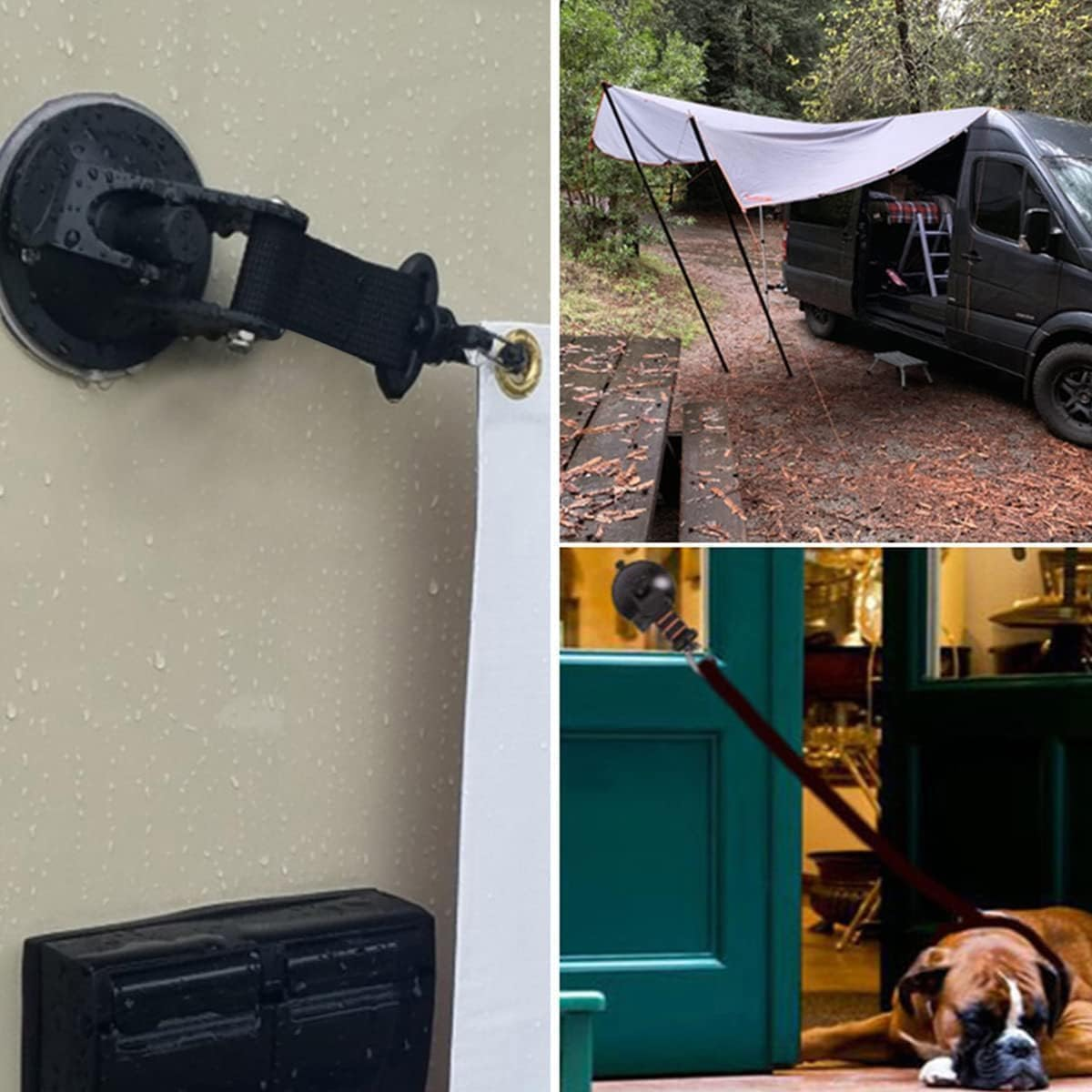 4PCS Heavy Duty Suction Cups with Hooks, Car Camping Tie down Tarp Accessory, Strong Power Viscous Silicone and Securing Hook, Universal for Car Awning, Boat, Camping (Black, Pack of One) image number 3