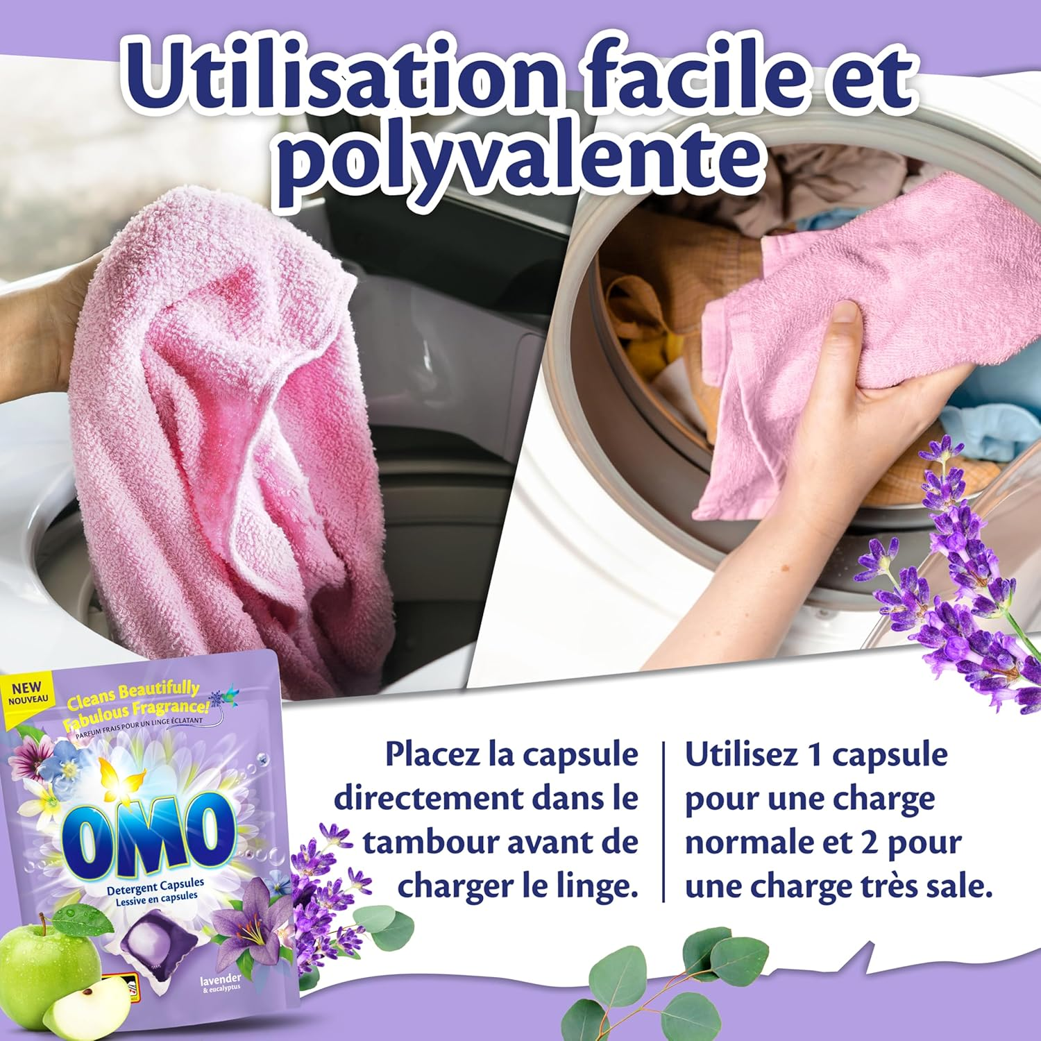 OMO 42PK LAUNDRY DETERGENT CAPSULES LAVENDER and EUCALYPTUS image number 2