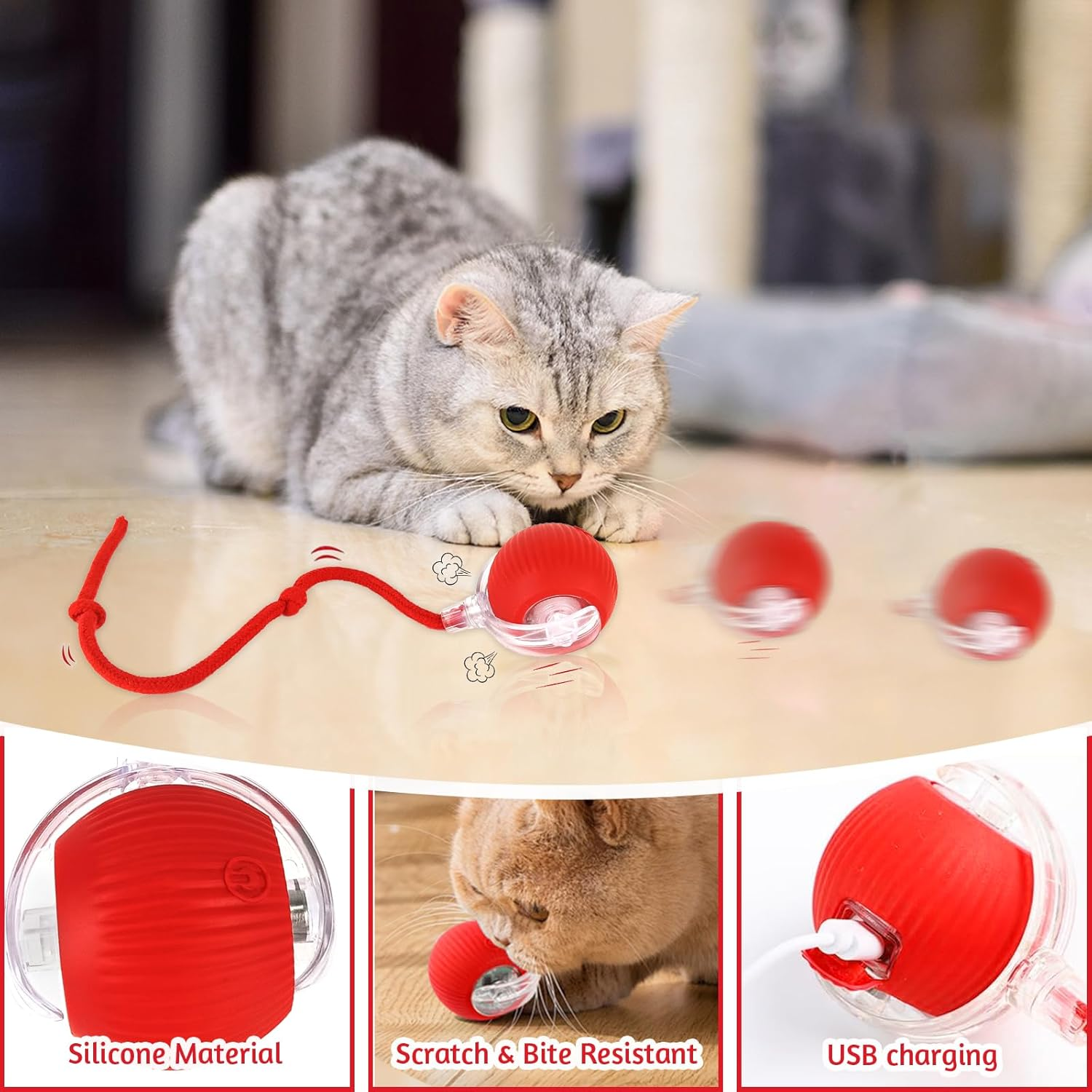 Interactive Cat Toys, Automatic Cat Toys for Indoor Cats Electric Rolling Cats Ball Toy Rechargeable Irregular Moving Cat Toys Chase Mate Ball Smart Pet Ball for Indoor Large Small Cats & Dogs image number 4