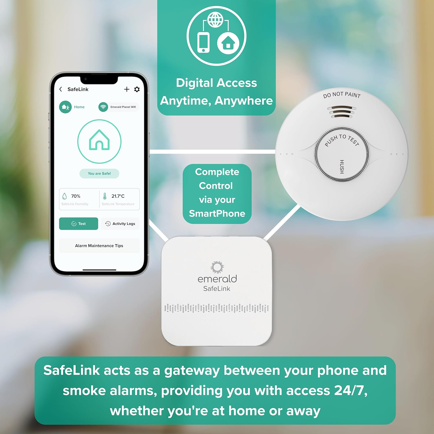 Emerald Home Safelink - Smart Wi-Fi Enabled Gateway Links Emerald Smoke Alarms to Your Phone for Constant Access and Fire Security. Enjoy a Safer Home. image number 5