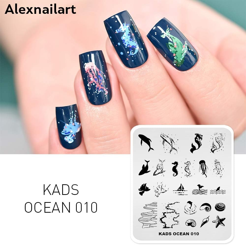 Alexnailart Nail Art Stamping Plates Image Template with Ocean Mermaid Shell Jellyfish Beach Patterns for Nail Design Manicure Print DIY Nail Design Nail Polish Transfer Tools image number 3
