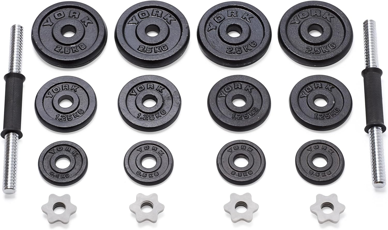 York Fitness 20 Kg Cast Iron Spinlock Dumbbell - Adjustable Hand Weights Set (Pack of 2) - Black