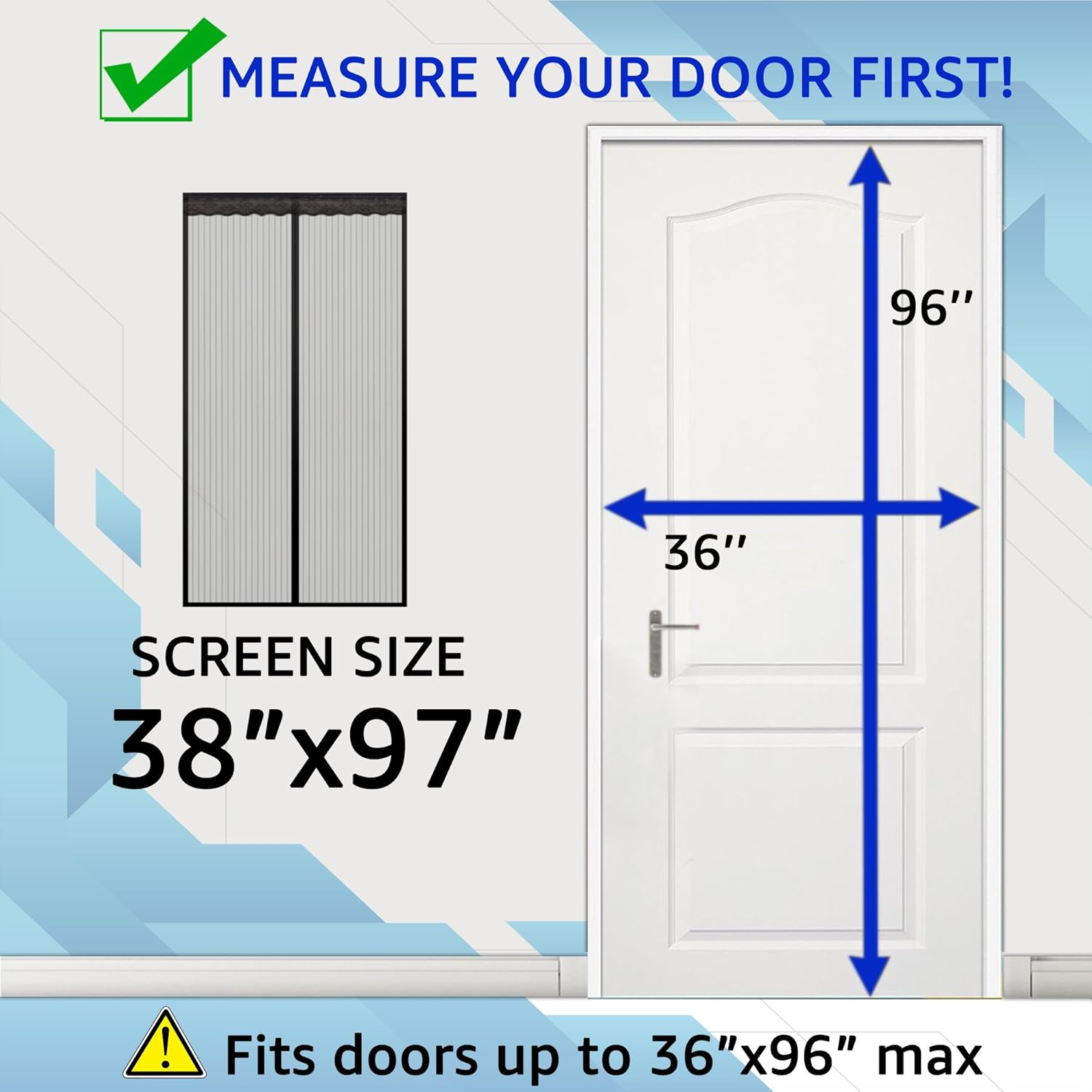 Thefitlife Magnetic Fly Screen for Door - Heavy Duty Mesh Curtain with Full Frame Hook and Loop and Powerful Magnets That Snap Shut Automatically｡ｭ (38"X97" Fits Door Size up to 36"X96" Max) image number 6