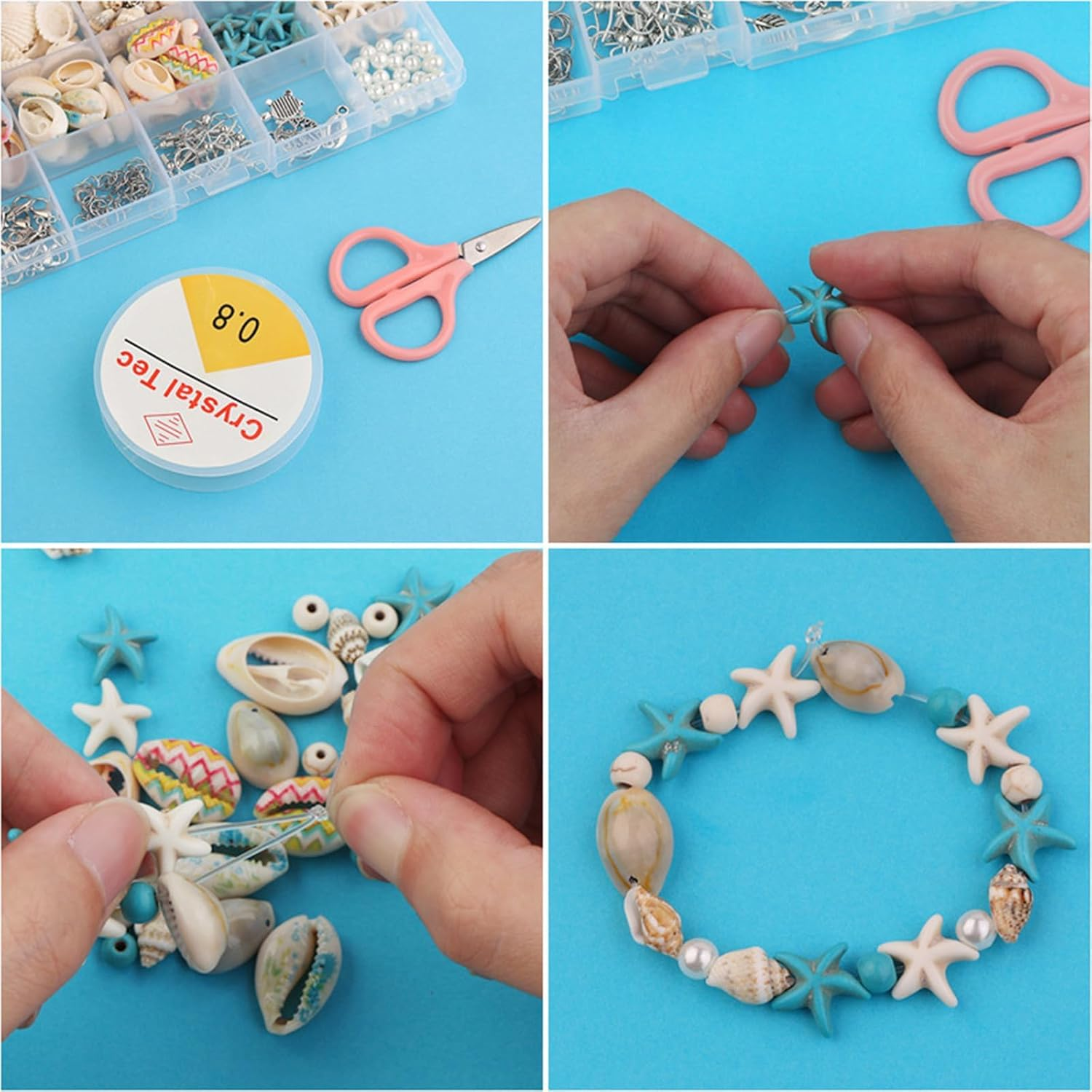 325 Pcs Ocean Jewellery Making Kit,Beach Beads Charms with Turtle Mermaid Dolphin Starfish Alloy Sea Pendants for Necklace Anklet Craft Jewellery Making (1 Set) image number 1