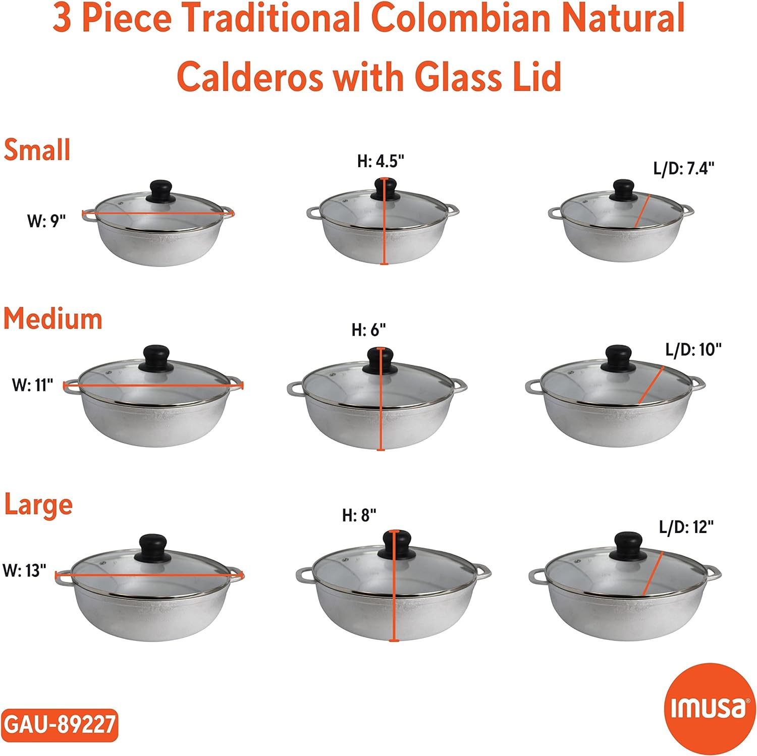 IMUSA Traditional Colombian Natural Caldero Glass Lid 1.4/3.4/6.6 Quart Silver image number 6