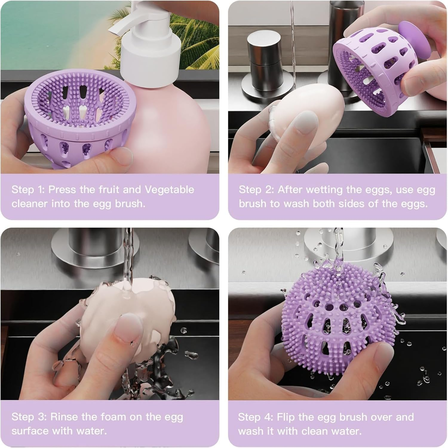 Silicone Egg Brush Cleaner with Suction Cup, Premium Fresh Egg Washer and Brush for Easy Cleaning of Farm-Fresh Eggs