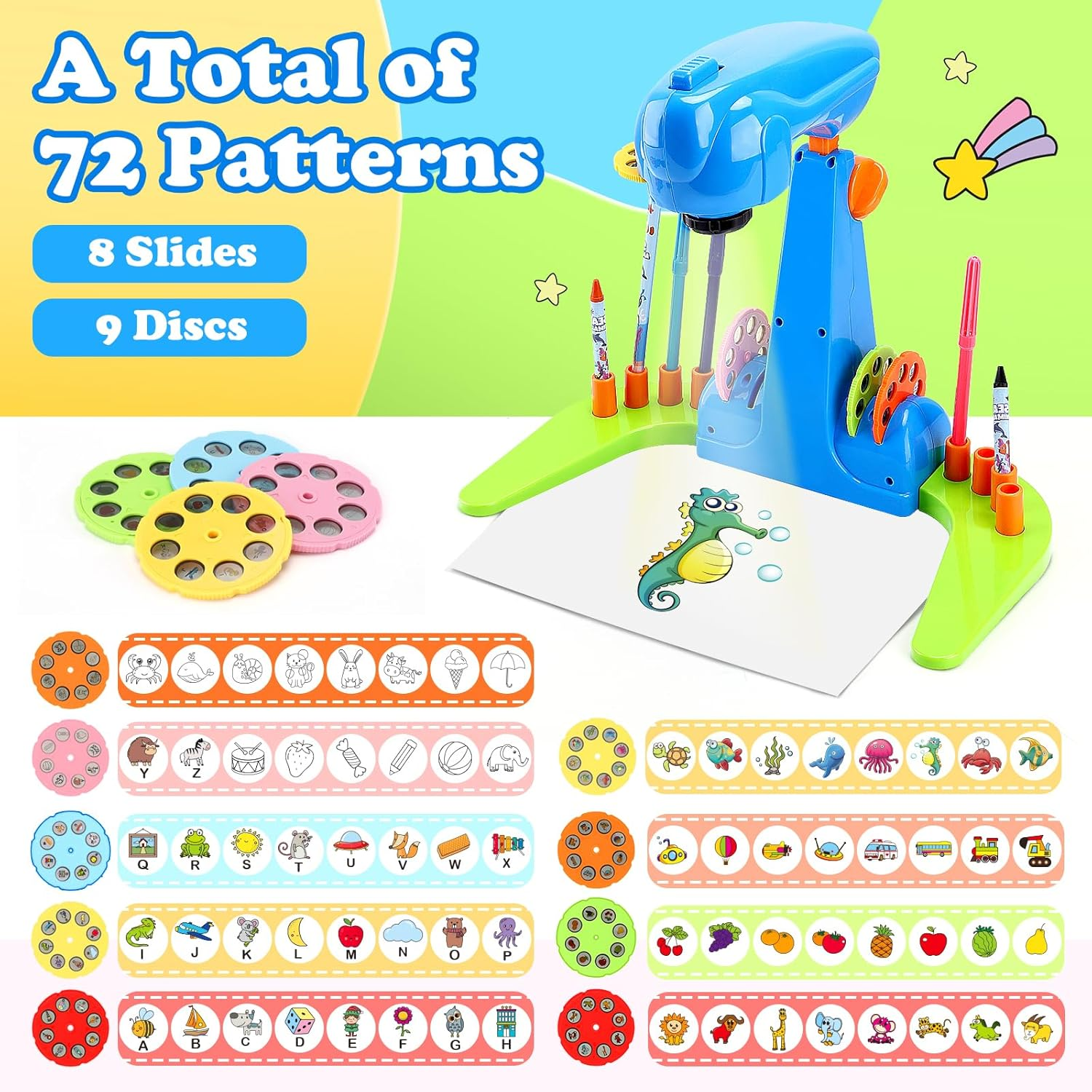 Kids Drawing Projector Kit - Complete Art & Craft Set for Girls Ages 3+ with Crayons, Stencils & Coloring Books (Blue) image number 2