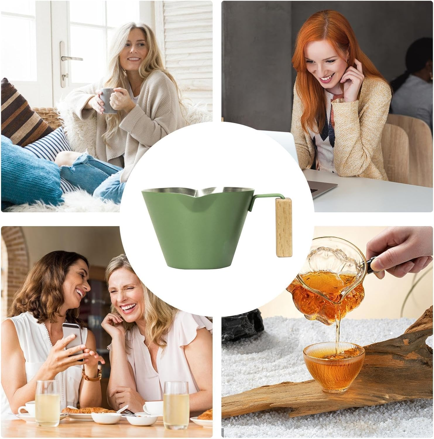 Espresso Extraction Cup | 100Ml Coffee Measuring Cup | Espresso Shot Pitcher, Double Spout Metal Measuring Cup, Stainless Steel Pouring Cup for Tea, Bar, Milk - Light Green image number 6