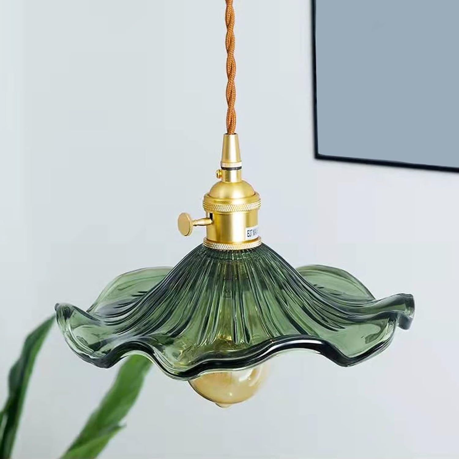 Green Modern Pendant Light Glass Pendant Lamp Shade E27 Pendant Ceiling Lights Bulb Industrial Ceiling Light Pendant Lights for Dining Table Dining Room Living Room Cafe (Green) - Transparent image number 5
