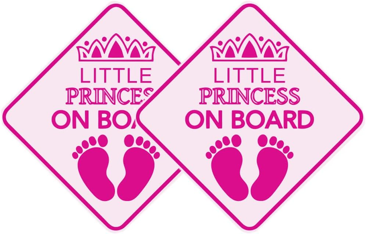 2 Pcs Princess on Board Stickers, Bright Pink Diamond Baby on Board Newborn Caution Car Bumper Decal Baby Safety Car Sign Window Decorations for Cars Laptops Window Bumper