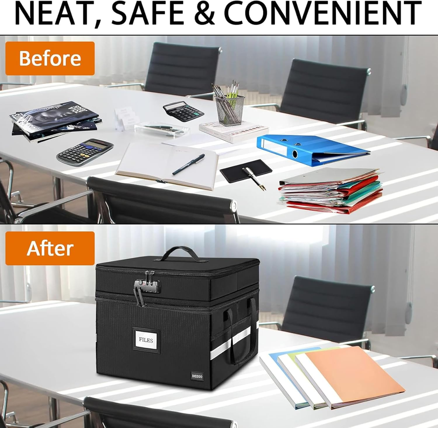 Fireproof Document Safe Box with Lock, Portable Collapsible File Cabinet Storage Organizer for Hanging Letter, Legal Size Folder, 40 * 31 * 33Cm Black image number 3