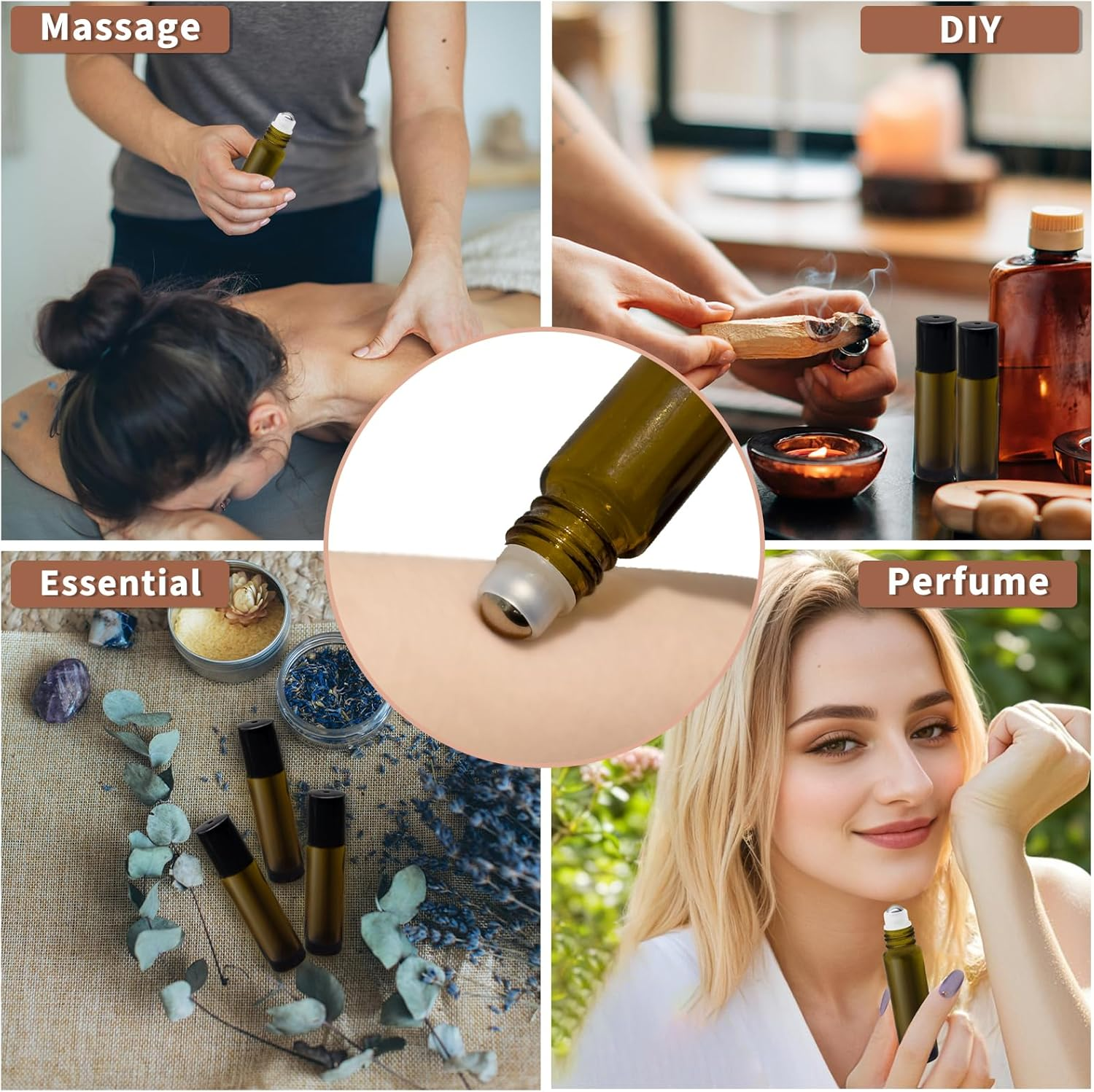 ZOHEA 5 PCS Roller Bottles 10Ml, Amber Glass Roller Ball Bottle with Stainless Steel Ball, Thick Refillable Containers for Essential Oil/Perfume/Lip Gloss/Aromatherapy/Facial Body Care image number 4