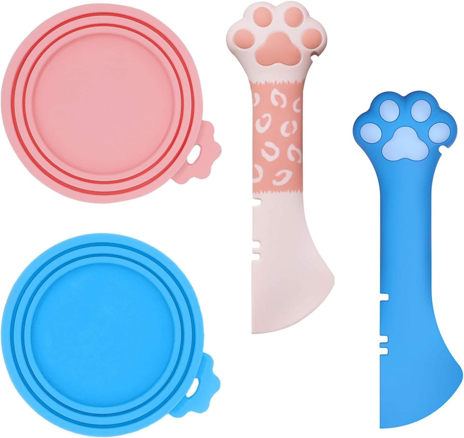 SJANE Cat Food Can Spoons & Can Lids | 4 Pcs | Colorful Multi-Function Cute Paw Shape Can Opener | Universal Silicone Pet Food Can Covers | Wet Food Spatula for Kittens and Dogs(Pink+Blue) image number 4