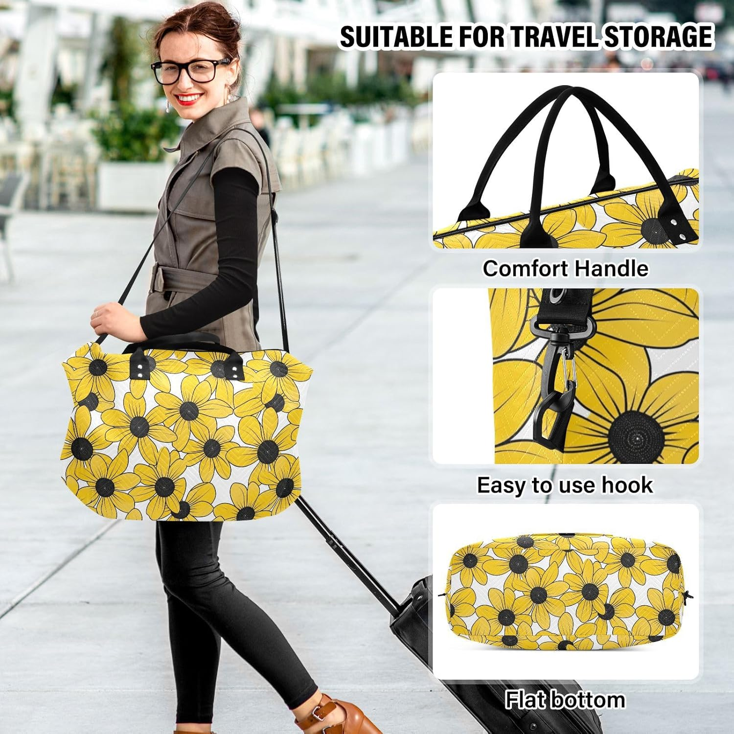 Travel Duffel Bag Black-Eyed Susan Simple Line Art Valentinesne'S Day Travel Weekender Gear Bag with Toiletry Bag for Airplane Traveling Multifunctional Bolso Para image number 5