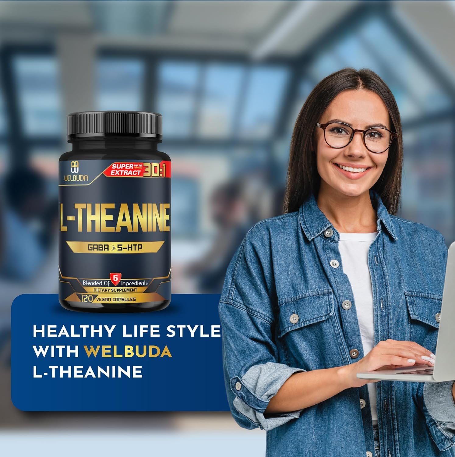 L-Theanine Supplement Added Ashwagandha, GABA, 5 HTP, L Tryptophan - 120 Capsules image number 5